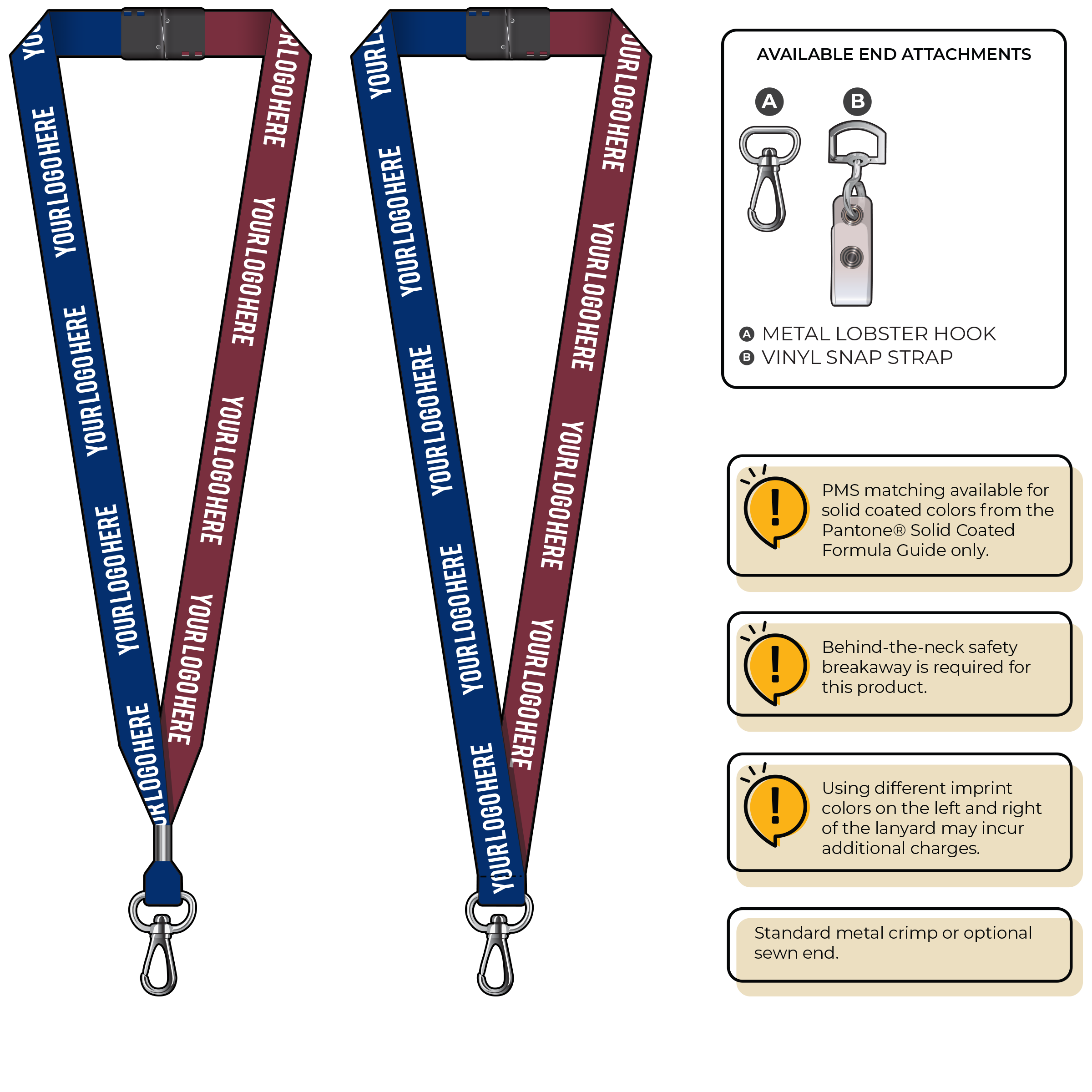 BH0052 | 3/4" Two Tone MicroWeave Silkscreen Lanyards :: NON-STANDARD END ATTACHMENTS