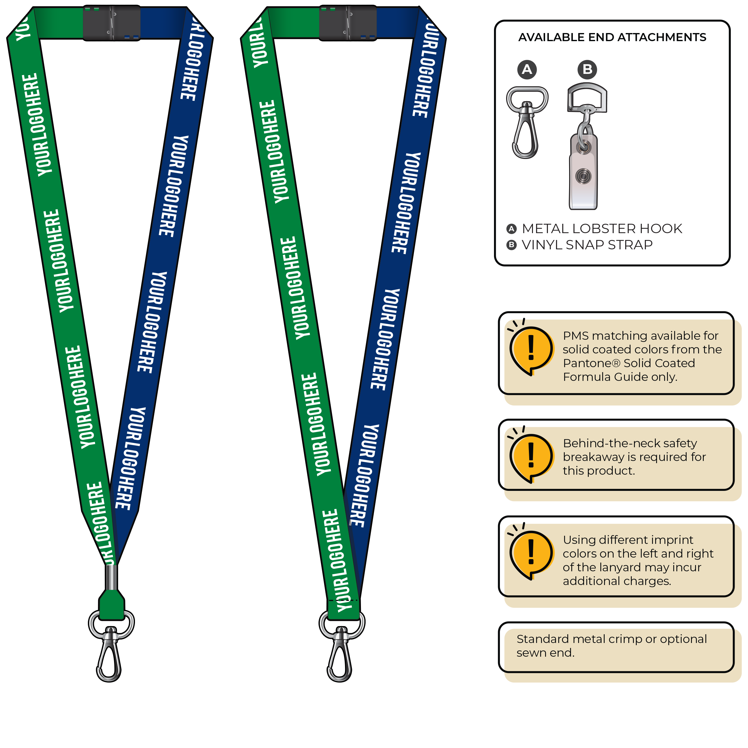 BH0052 | 3/4" Two Tone MicroWeave Silkscreen Lanyards :: NON-STANDARD END ATTACHMENTS