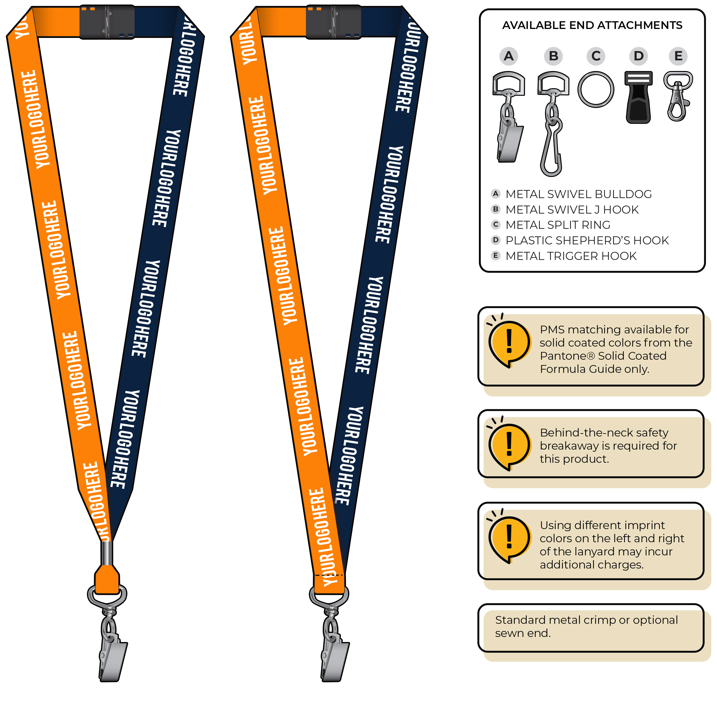 BH0052 | 3/4" Two Tone MicroWeave Silkscreen Lanyards :: STANDARD END ATTACHMENTS