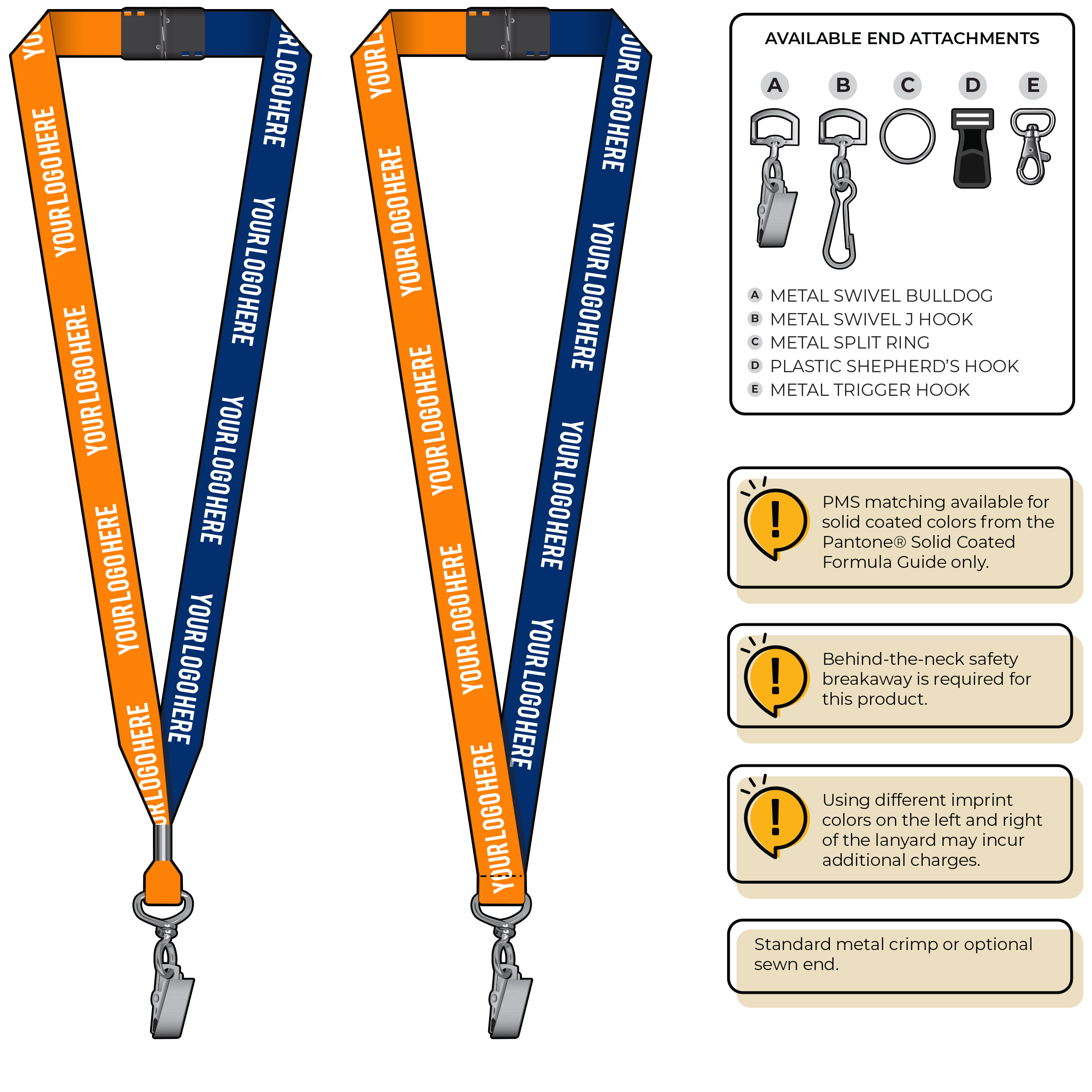 BH0052 | 3/4" Two Tone MicroWeave Silkscreen Lanyards :: STANDARD END ATTACHMENTS