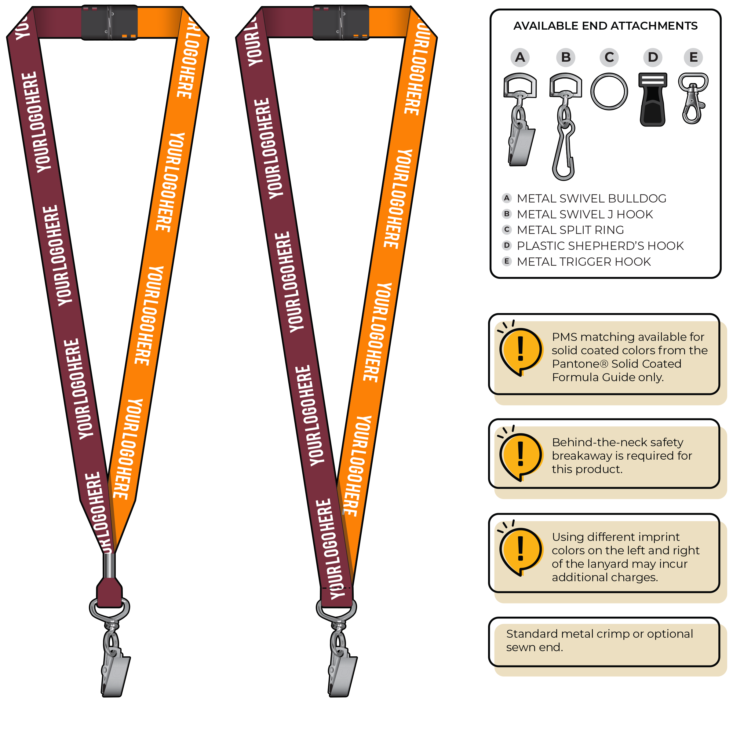 BH0052 | 3/4" Two Tone MicroWeave Silkscreen Lanyards :: STANDARD END ATTACHMENTS