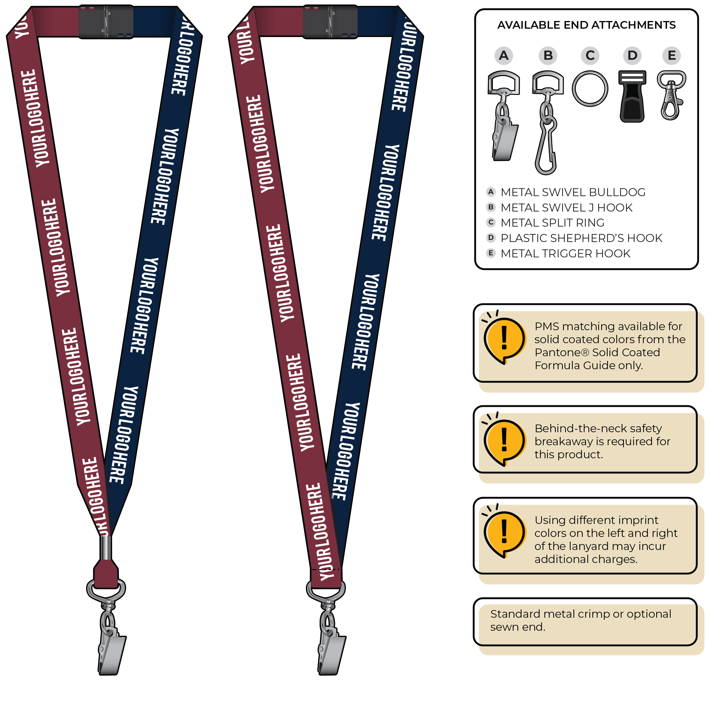 BH0052 | 3/4" Two Tone MicroWeave Silkscreen Lanyards :: STANDARD END ATTACHMENTS