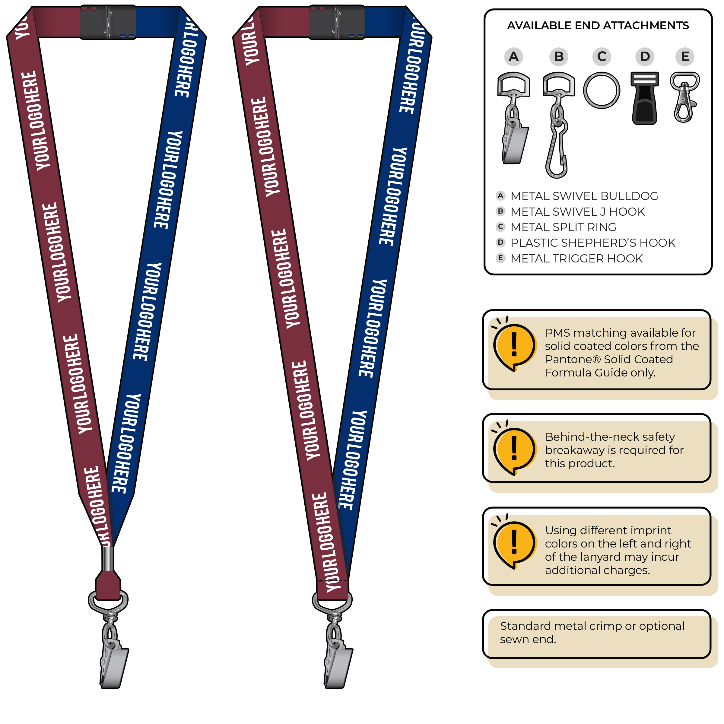 BH0052 | 3/4" Two Tone MicroWeave Silkscreen Lanyards :: STANDARD END ATTACHMENTS