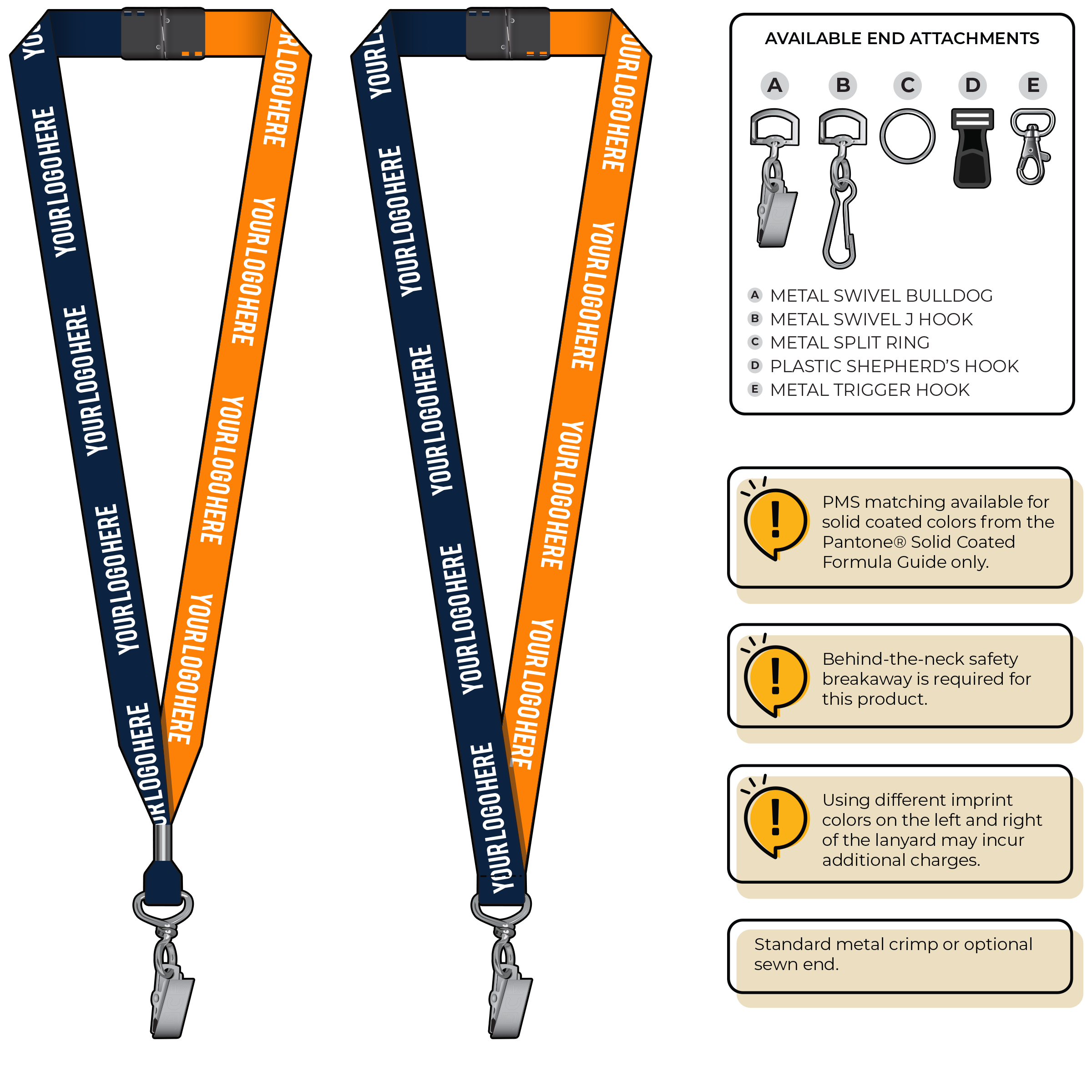 BH0052 | 3/4" Two Tone MicroWeave Silkscreen Lanyards :: STANDARD END ATTACHMENTS