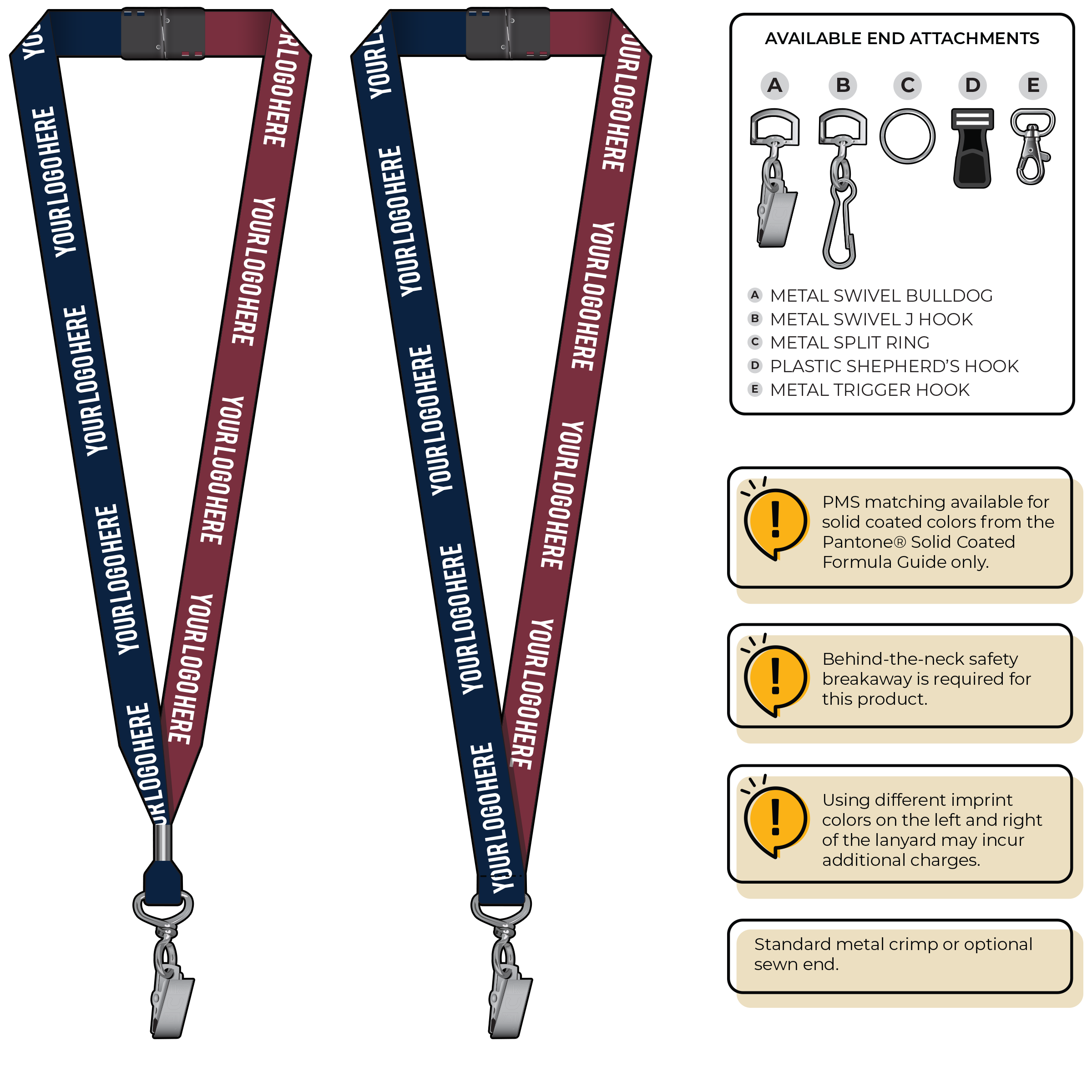 BH0052 | 3/4" Two Tone MicroWeave Silkscreen Lanyards :: STANDARD END ATTACHMENTS