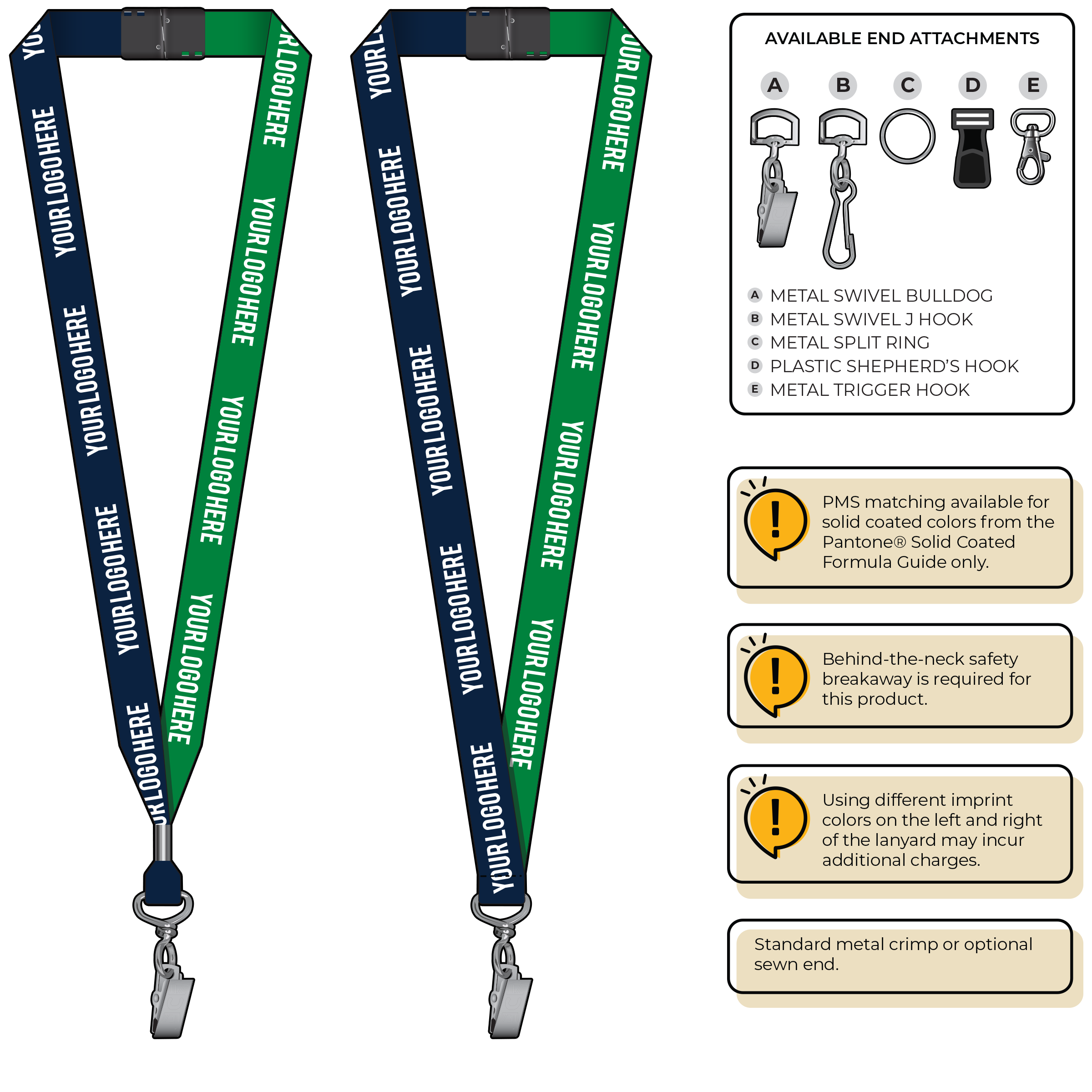 BH0052 | 3/4" Two Tone MicroWeave Silkscreen Lanyards :: STANDARD END ATTACHMENTS