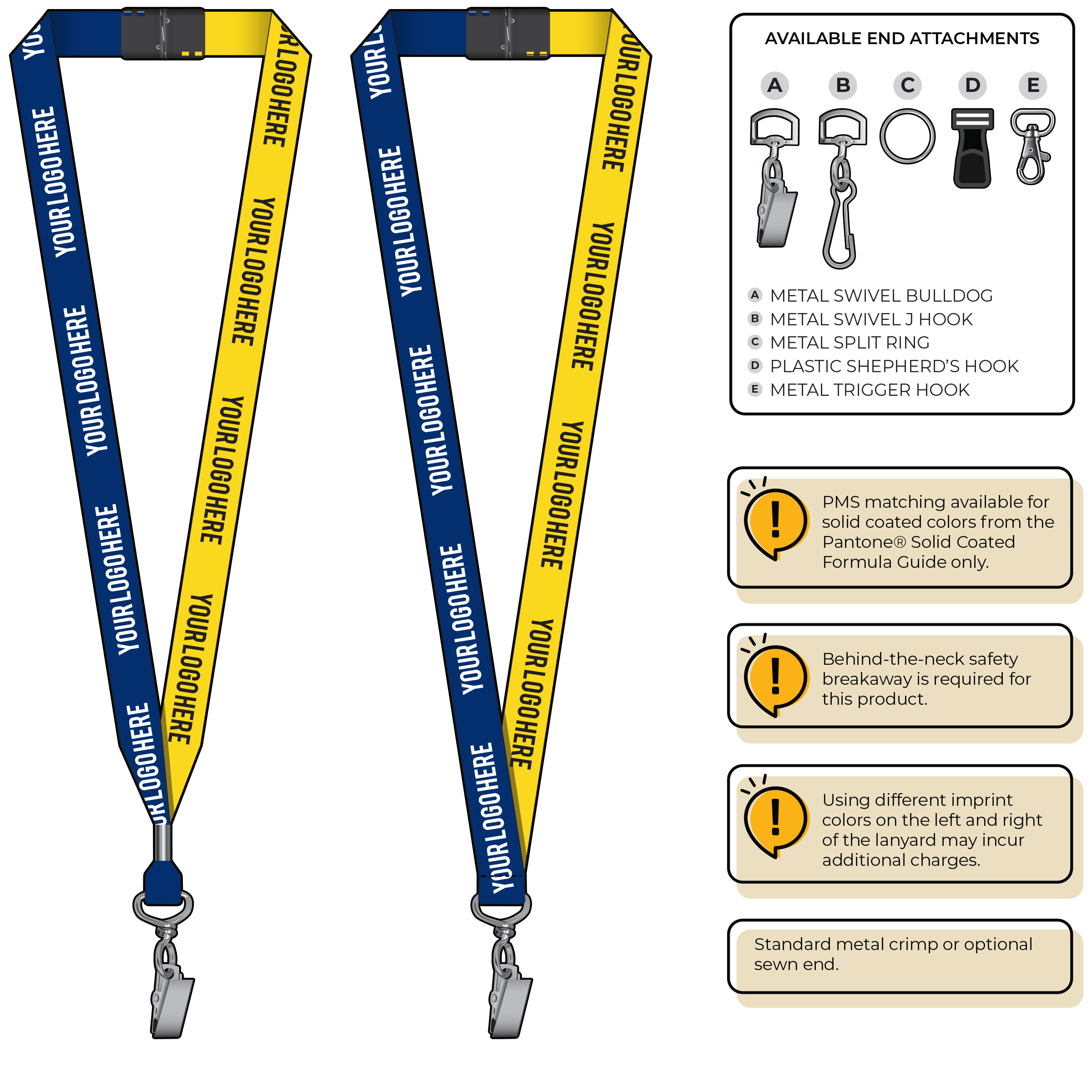 BH0052 | 3/4" Two Tone MicroWeave Silkscreen Lanyards :: STANDARD END ATTACHMENTS
