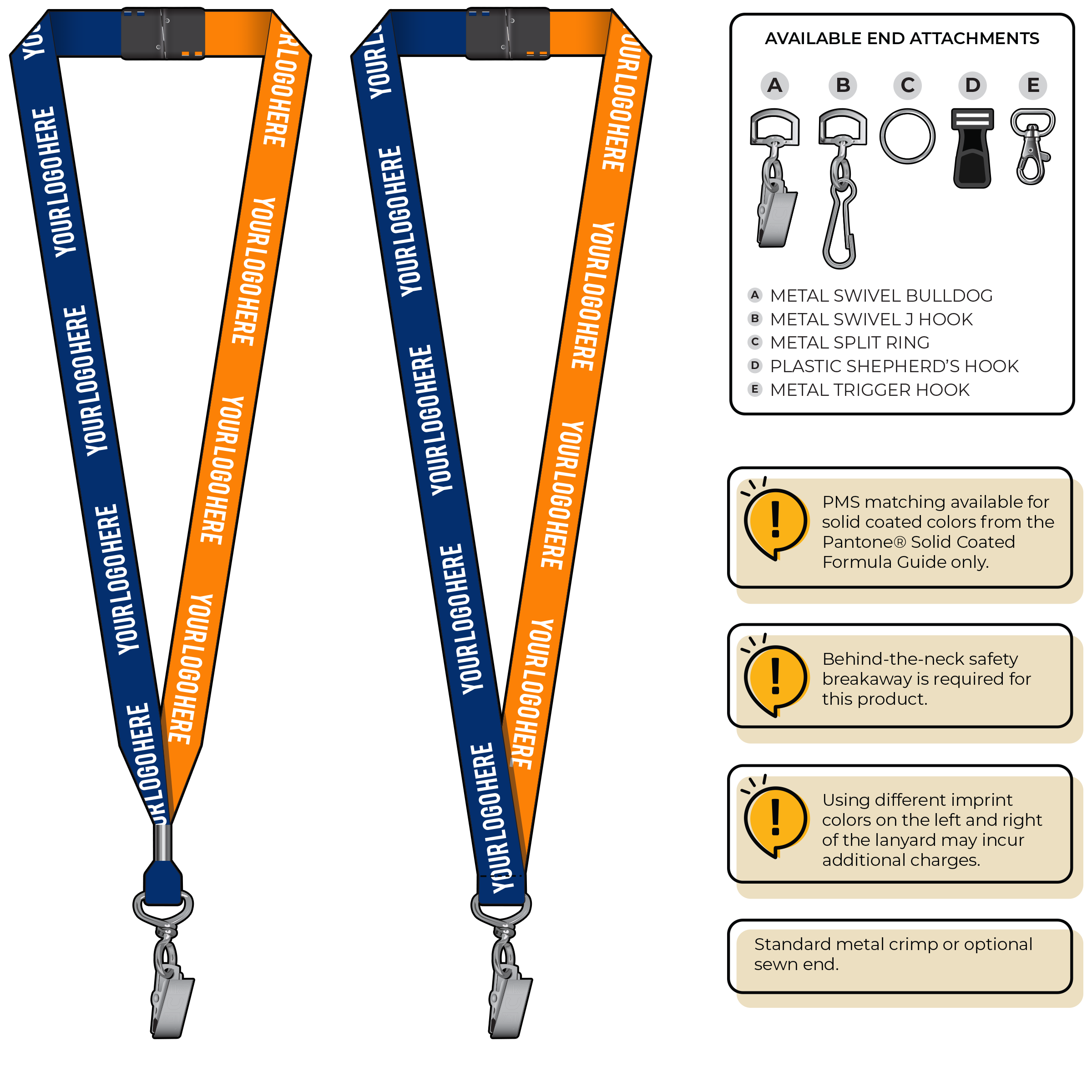 BH0052 | 3/4" Two Tone MicroWeave Silkscreen Lanyards :: STANDARD END ATTACHMENTS
