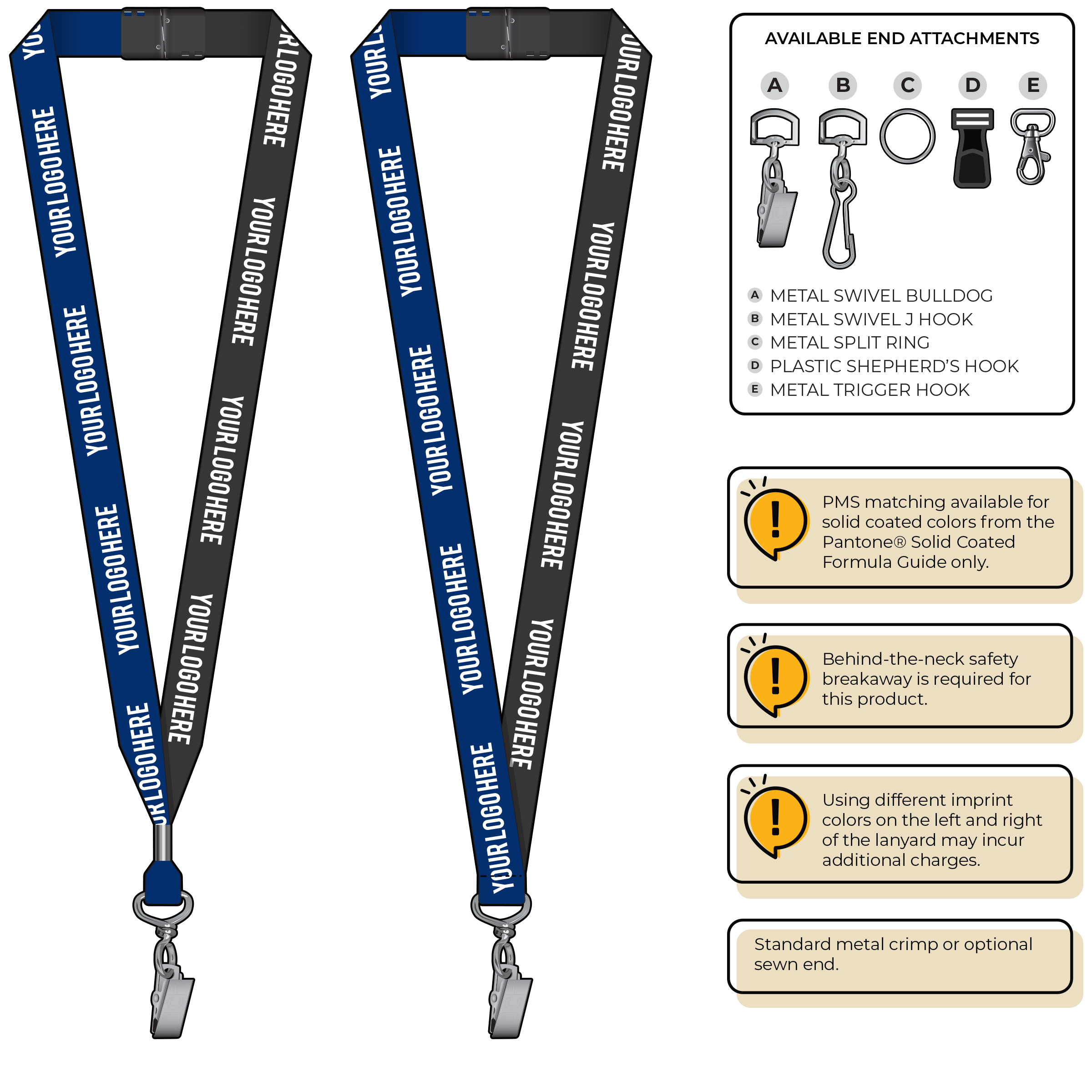 BH0052 | 3/4" Two Tone MicroWeave Silkscreen Lanyards :: STANDARD END ATTACHMENTS