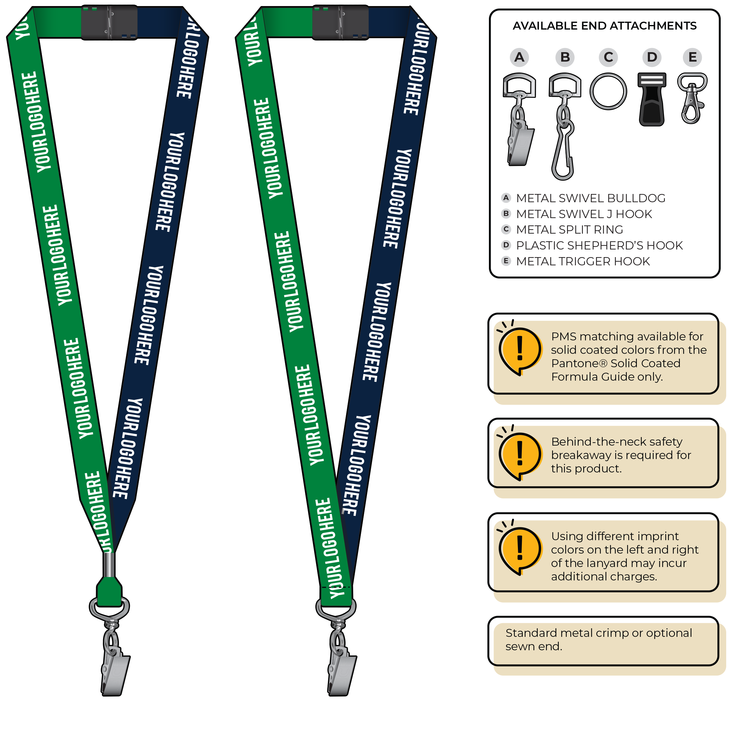 BH0052 | 3/4" Two Tone MicroWeave Silkscreen Lanyards :: STANDARD END ATTACHMENTS