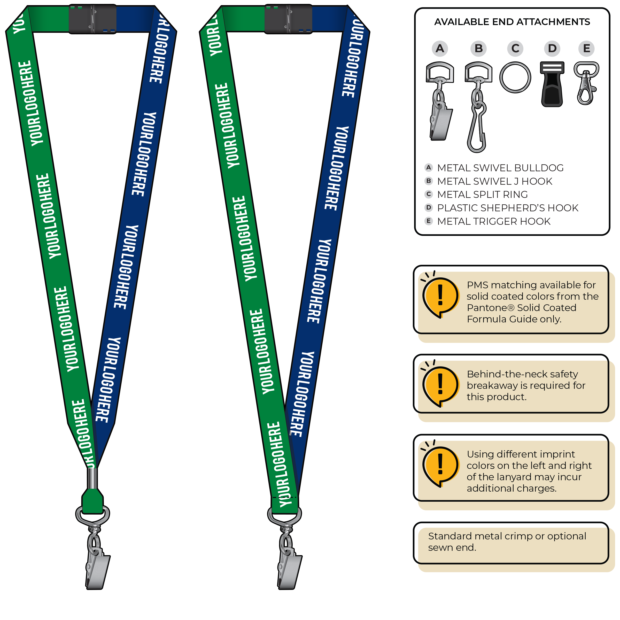BH0052 | 3/4" Two Tone MicroWeave Silkscreen Lanyards :: STANDARD END ATTACHMENTS
