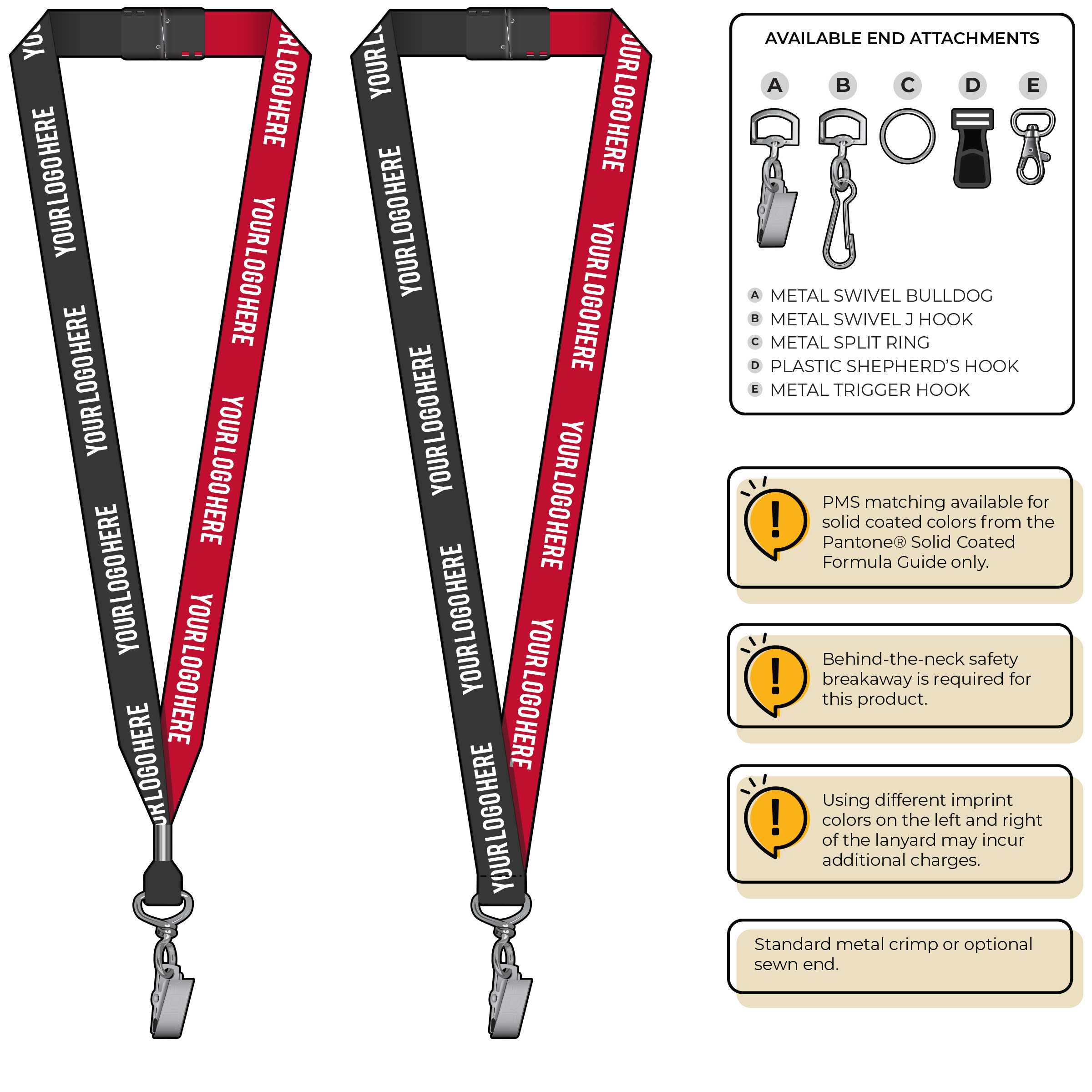 BH0052 | 3/4" Two Tone MicroWeave Silkscreen Lanyards :: STANDARD END ATTACHMENTS