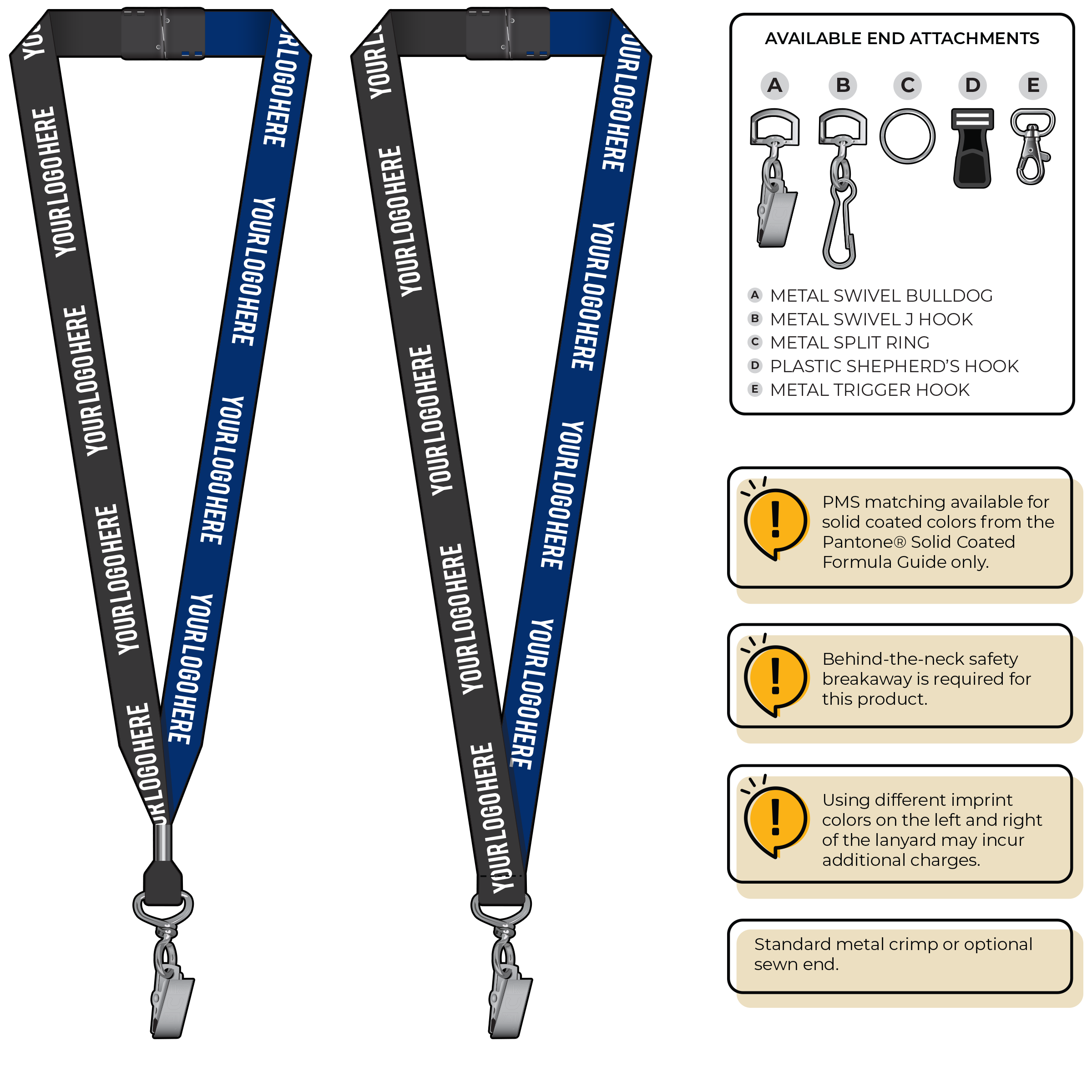 BH0052 | 3/4" Two Tone MicroWeave Silkscreen Lanyards :: STANDARD END ATTACHMENTS