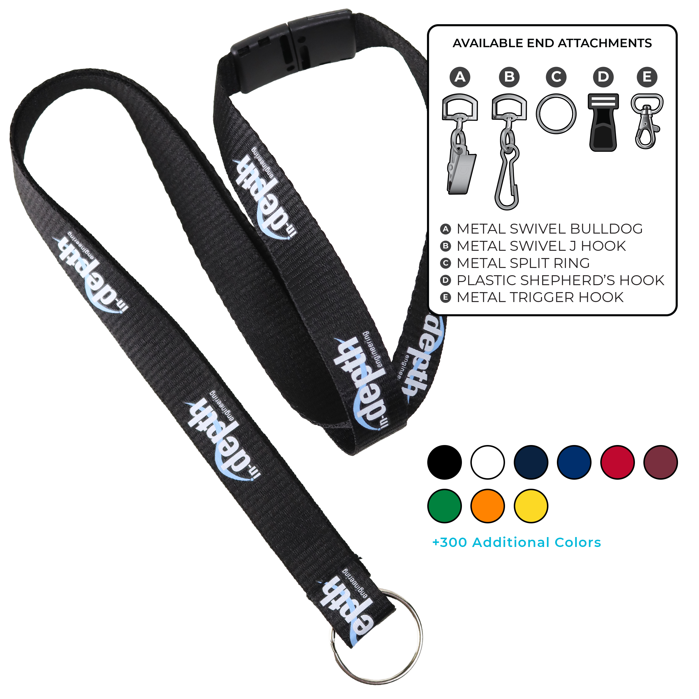 BH0012 | 5/8" MicroWeave Silkscreen Lanyards :: STANDARD END ATTACHMENTS