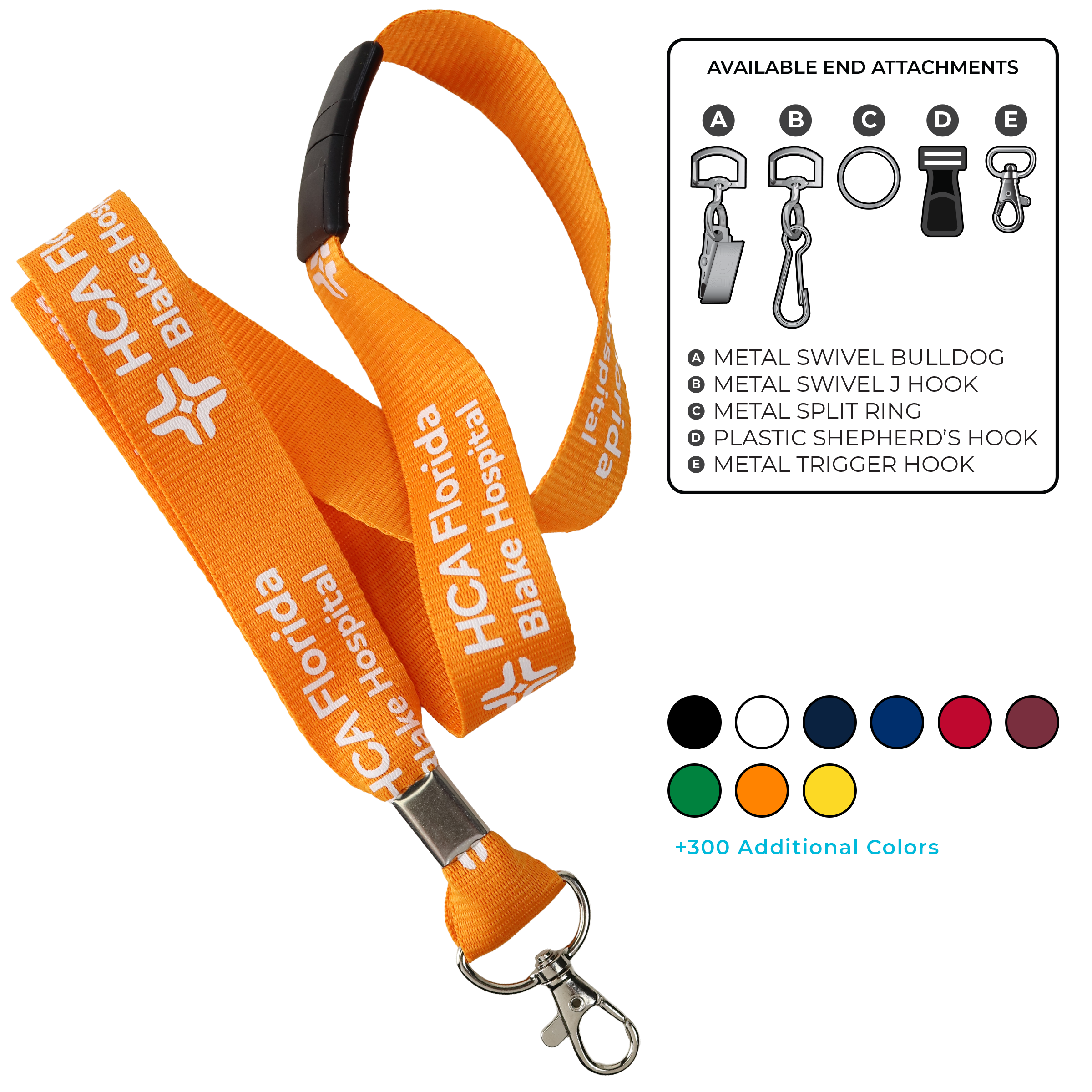 BH0014 | 1" MicroWeave Silkscreen Lanyards :: STANDARD END ATTACHMENTS