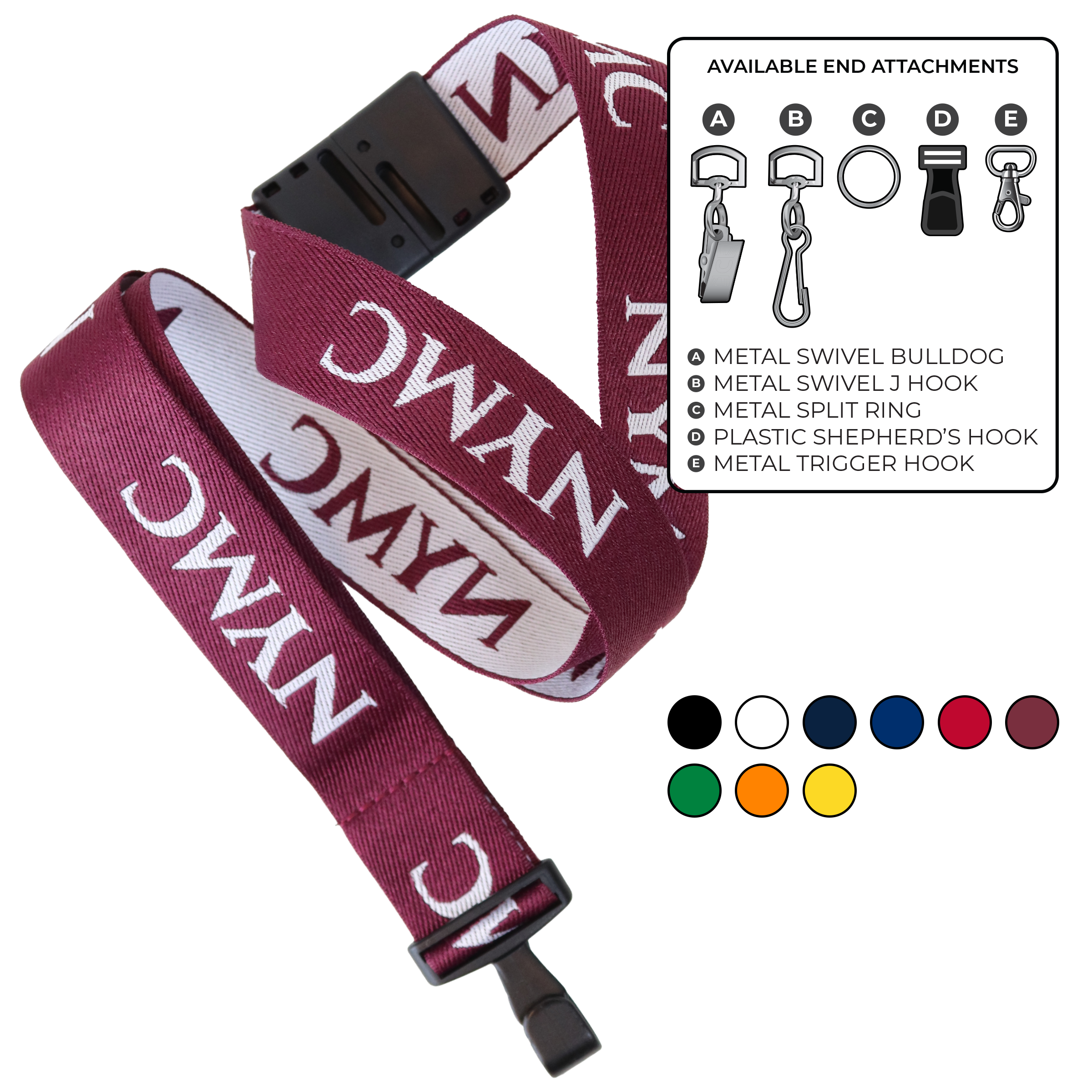 BH0024 | 1" Woven Lanyards :: STANDARD END ATTACHMENTS