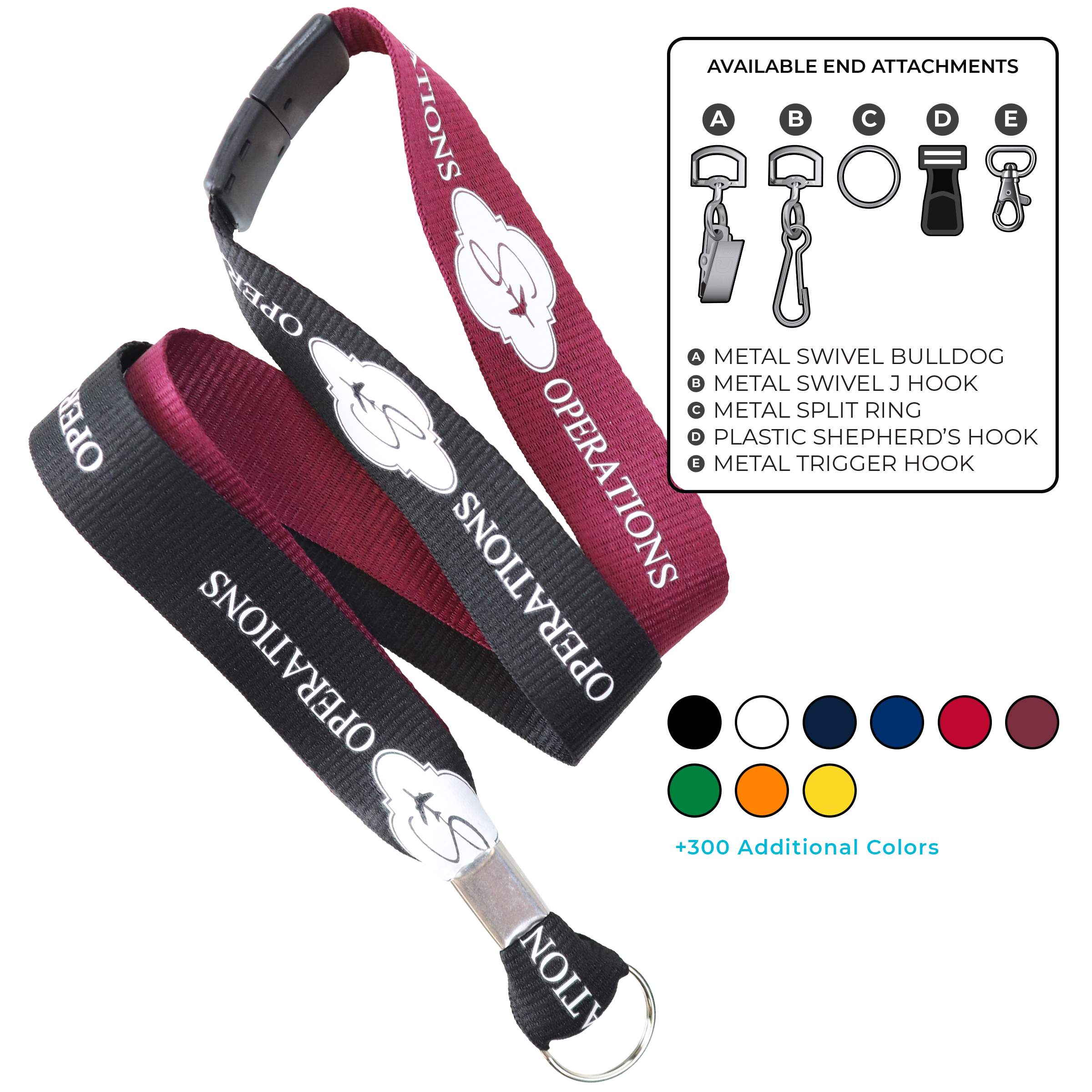 BH0053 | 1" Two Tone MicroWeave Silkscreen Lanyards :: STANDARD END ATTACHMENTS