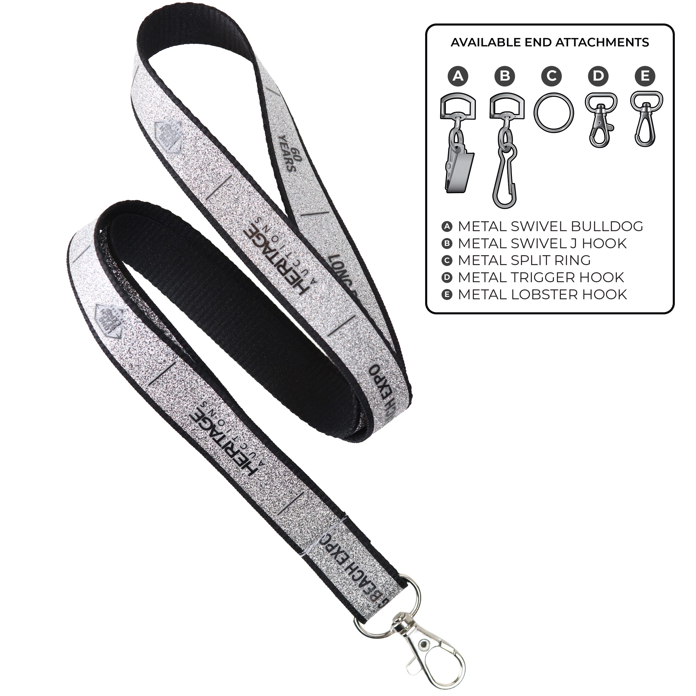 BH0077 | 3/4″ Silver Glitter Silk Screen Lanyard