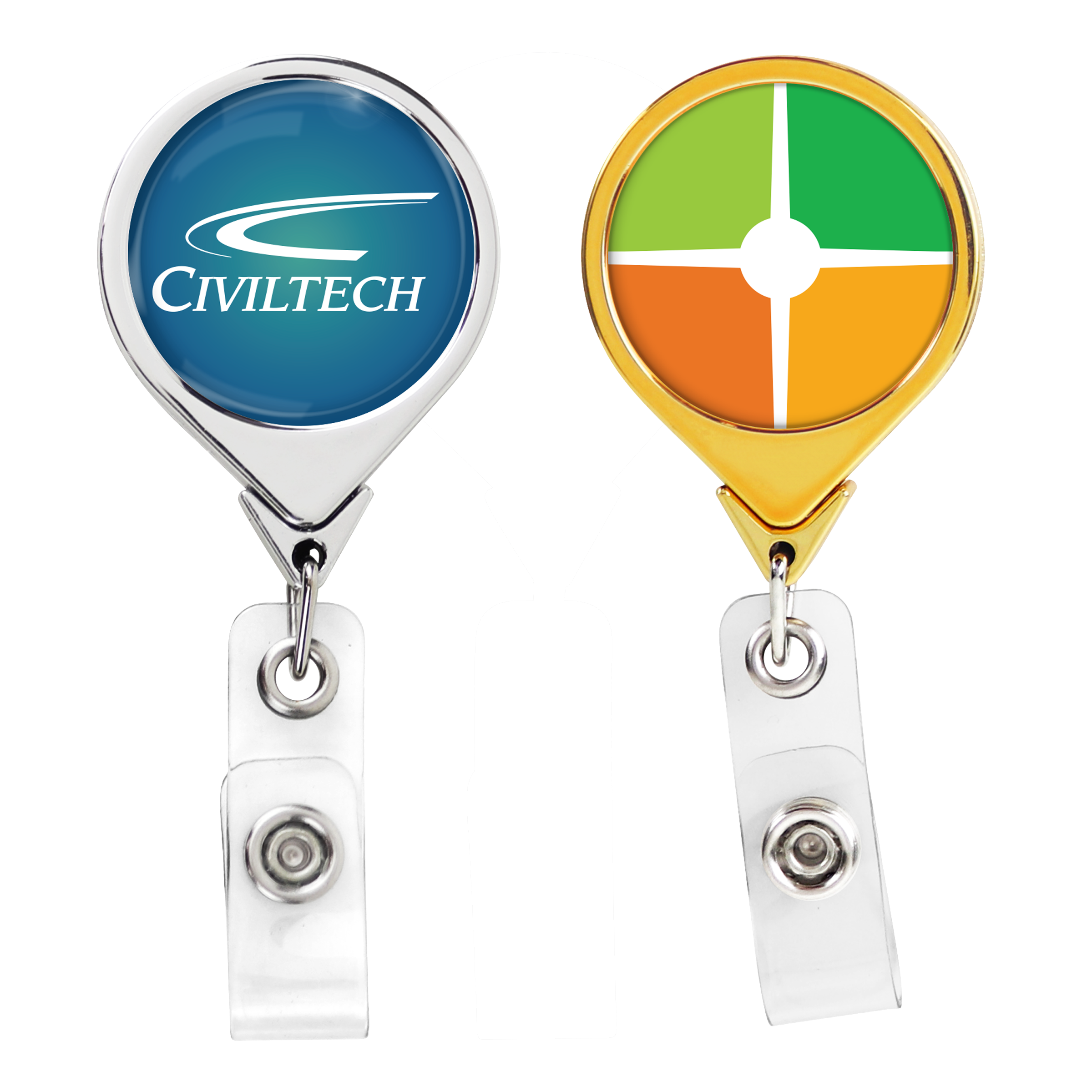 BH44 | JUMBO Round Badge Reel :: CHROME & GOLD