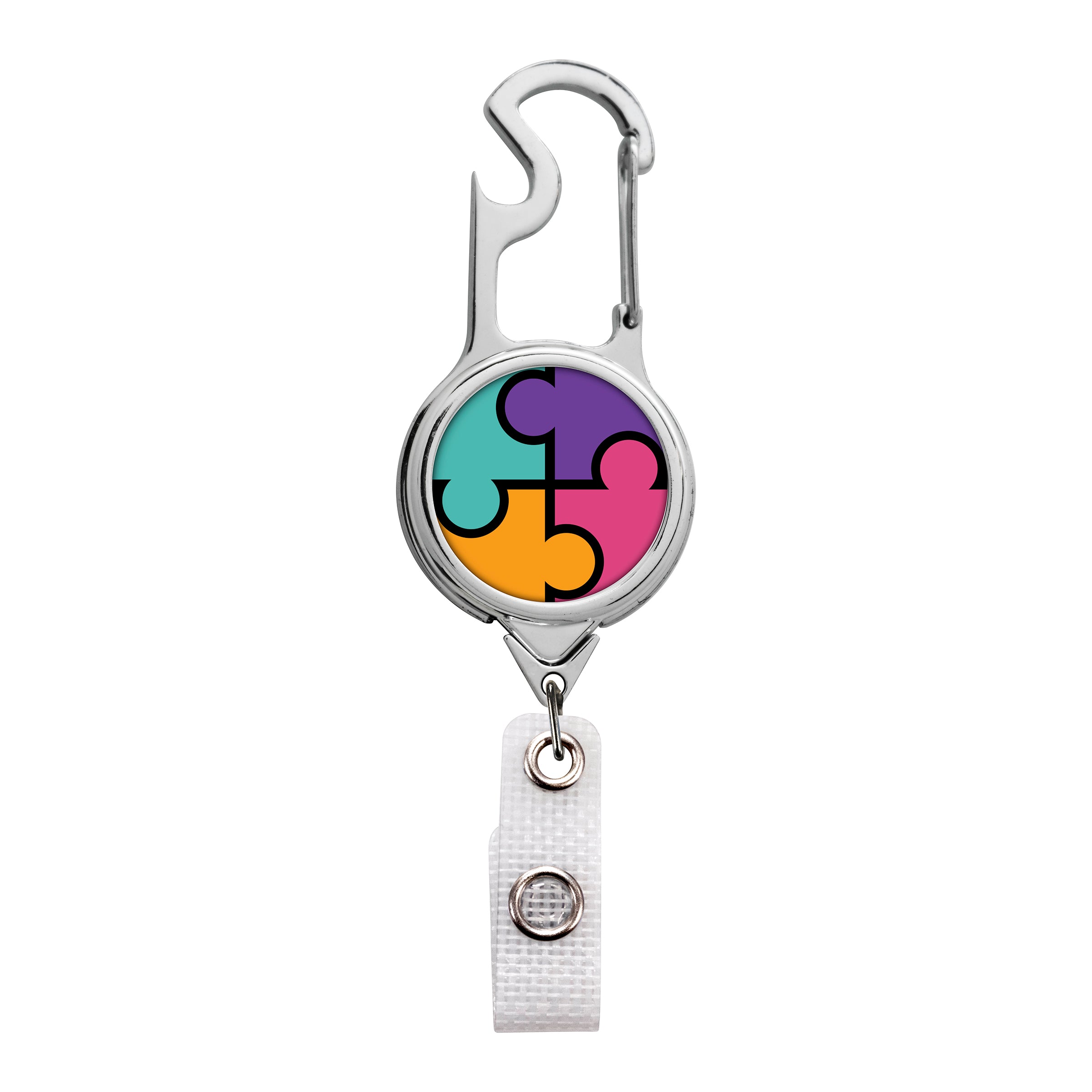 BH67 | Chrome Carabiner Bottle Opener Badge Reel