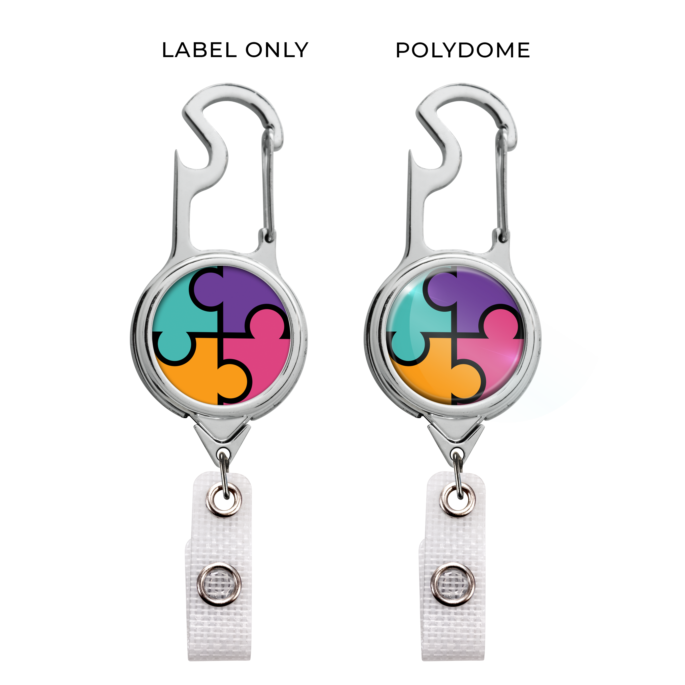 BH67 | Chrome Carabiner Bottle Opener Badge Reel