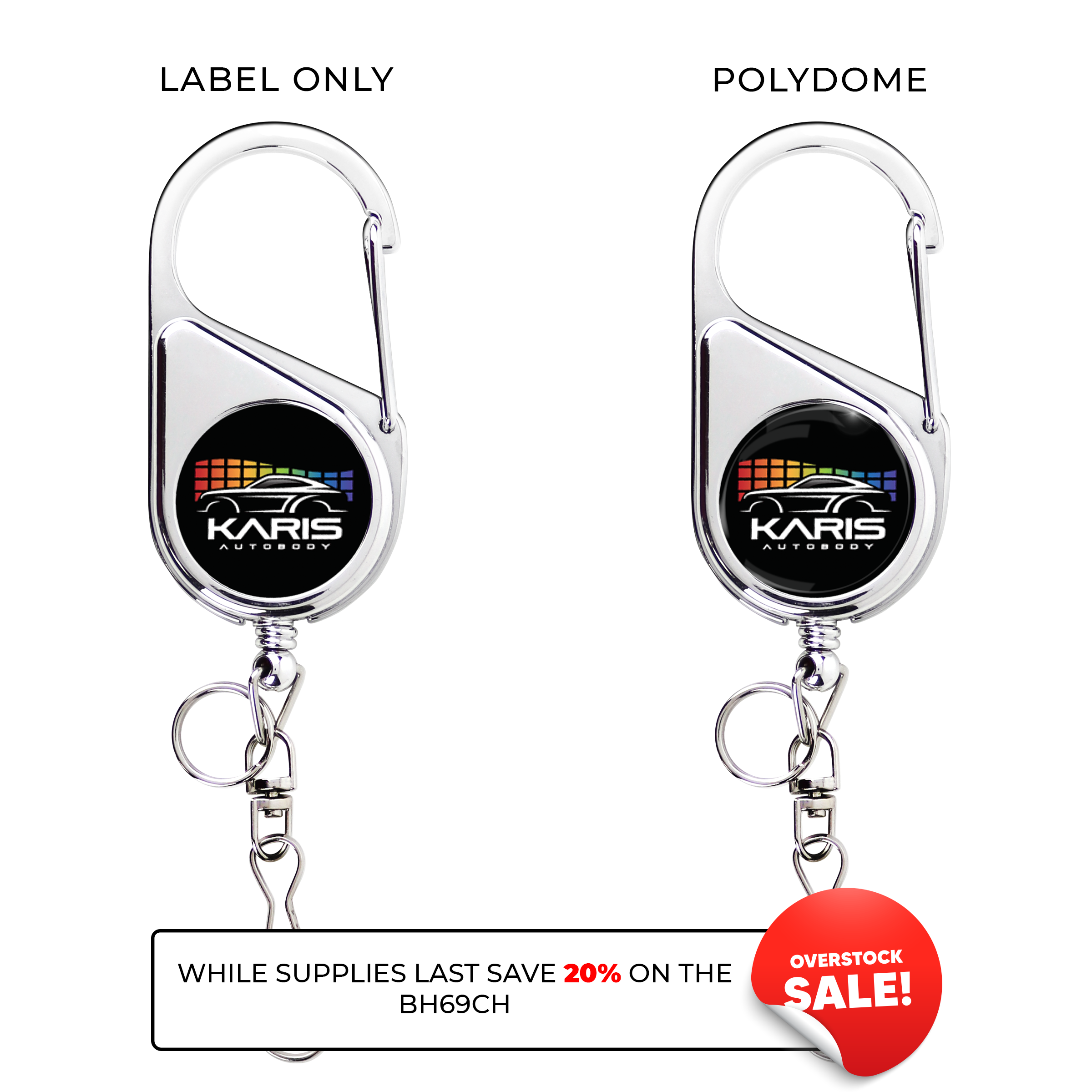 BH69CH | Metallic Finish Heavy-Duty Carabiner Badge Reel