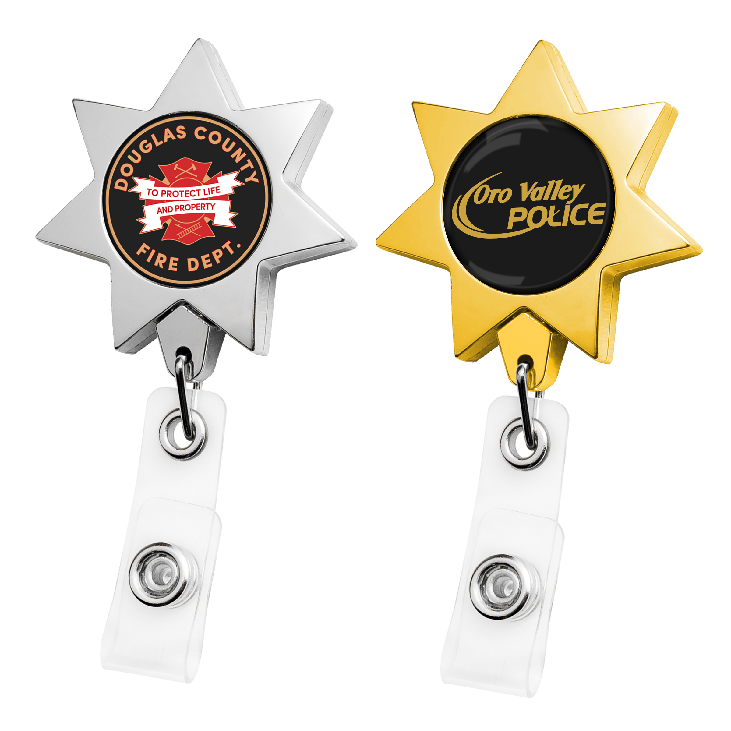 BH911 | 7-Point Star Badge Reel :: CHROME & GOLD