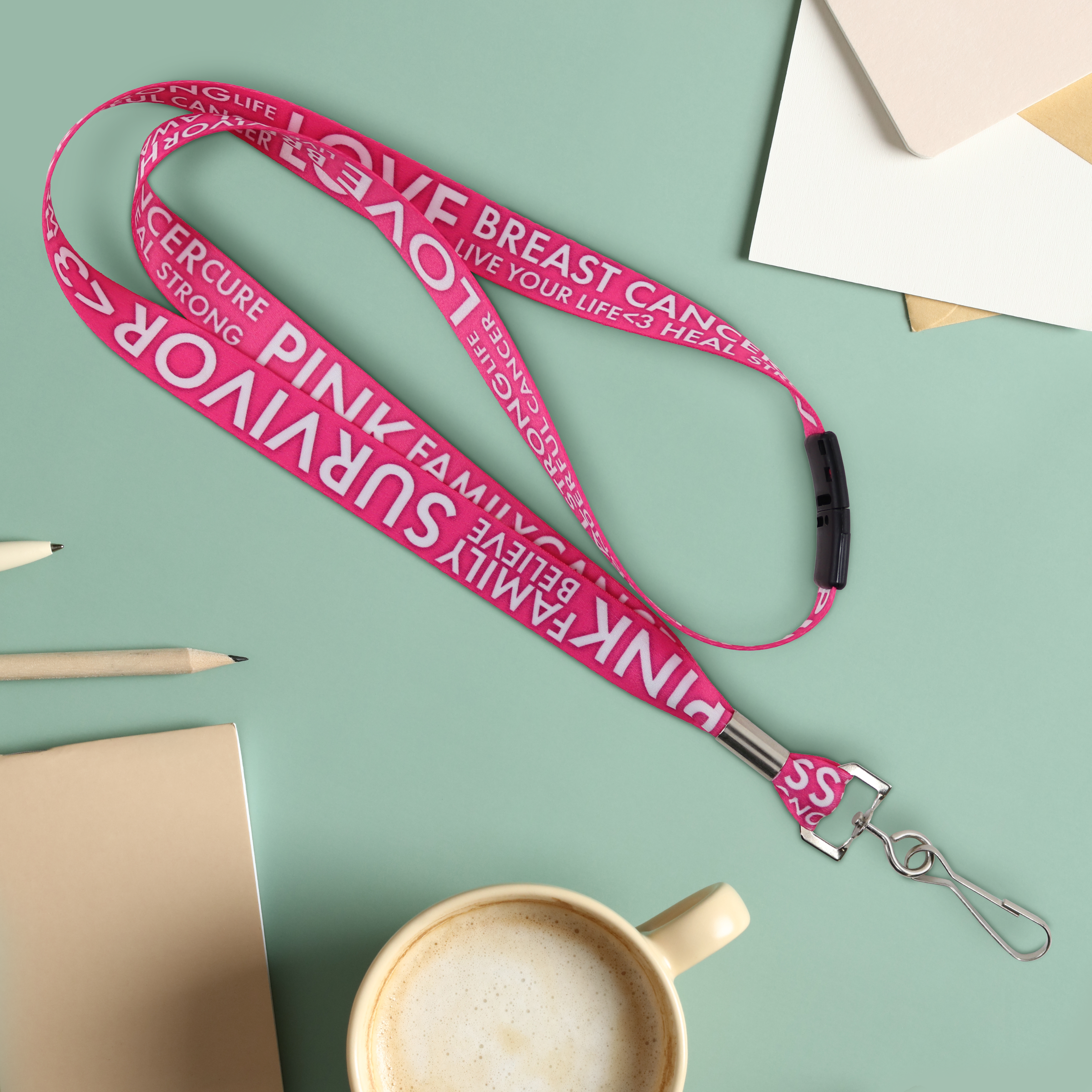 BHBCA02 | 5/8" Pre-decorated Breast Cancer Awareness Lanyards Bundle