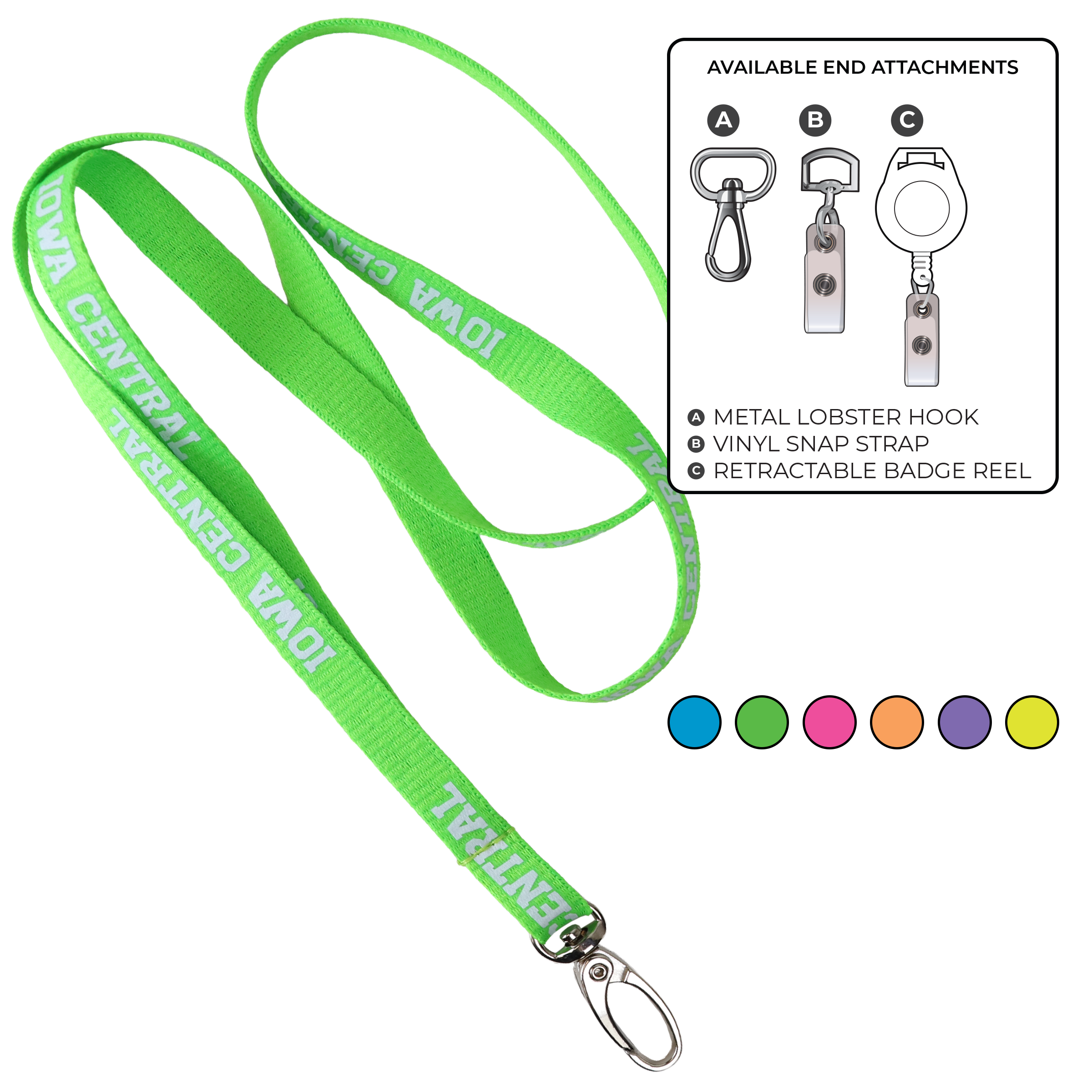 BHN011 | 3/8" Neon MicroWeave Silkscreen Lanyards :: NON-STANDARD END ATTACHMENTS