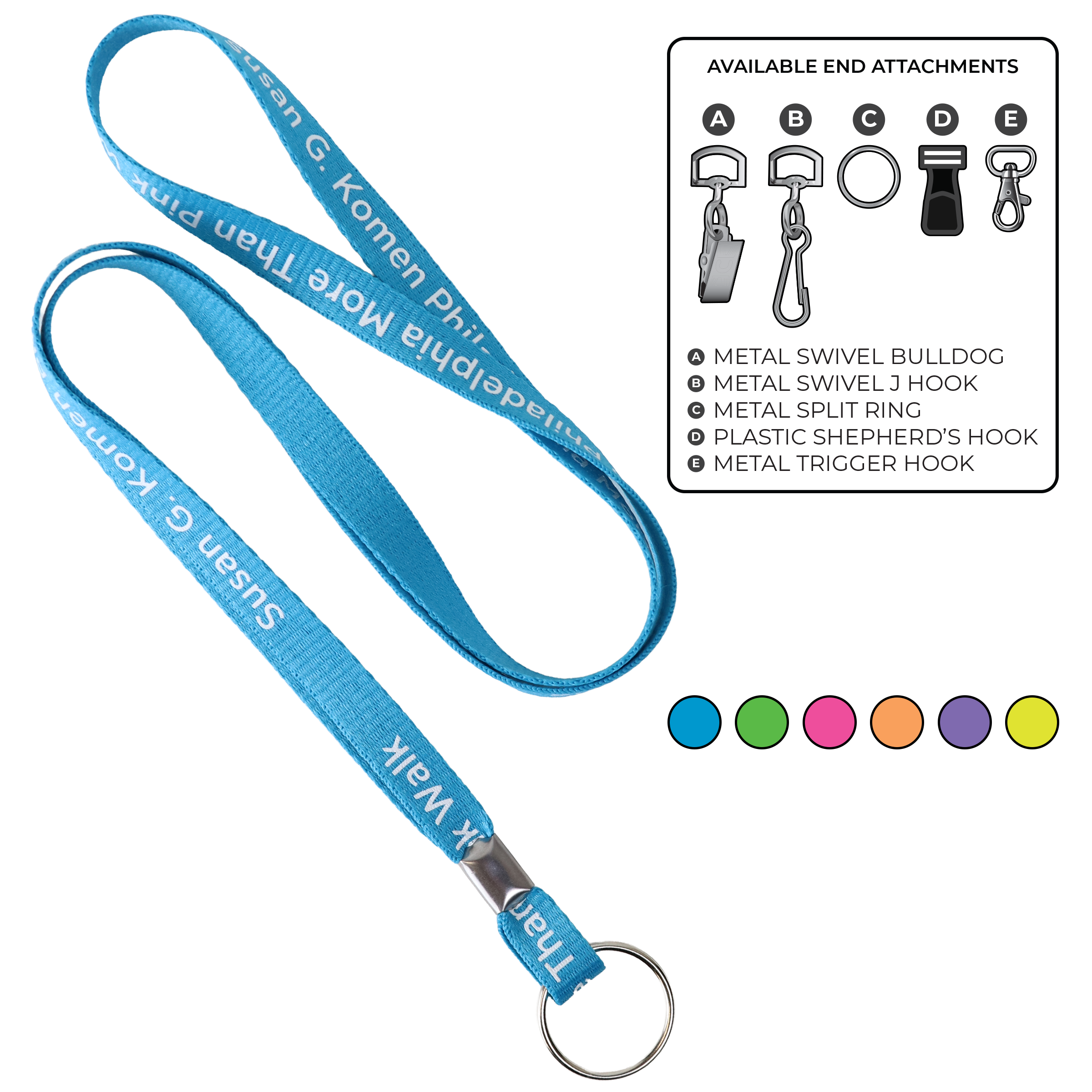 BHN011 | 3/8" Neon MicroWeave Silkscreen Lanyards :: STANDARD END ATTACHMENTS