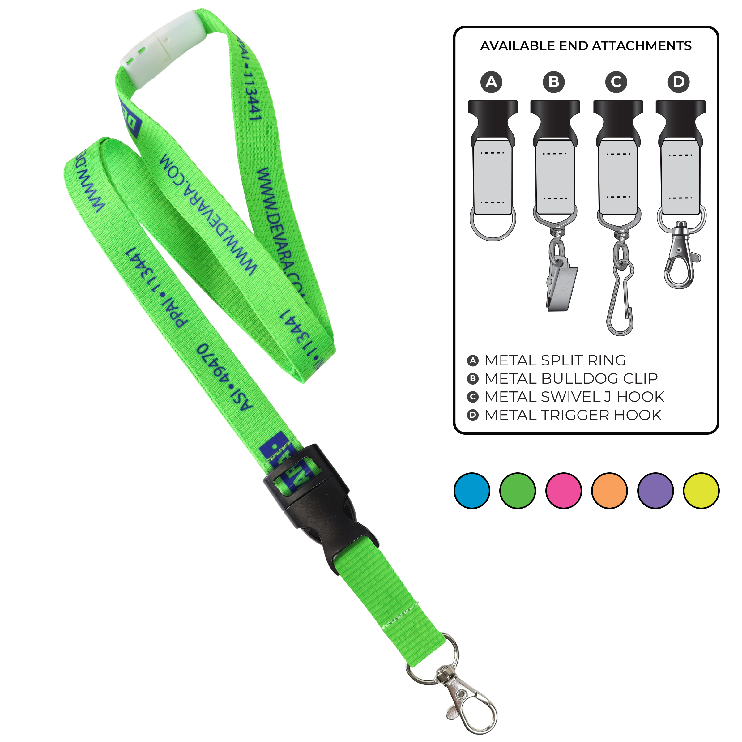 BHN012 | 5/8" Neon MicroWeave Silkscreen Lanyards :: DETACH BUCKLE WITH EXTENSION