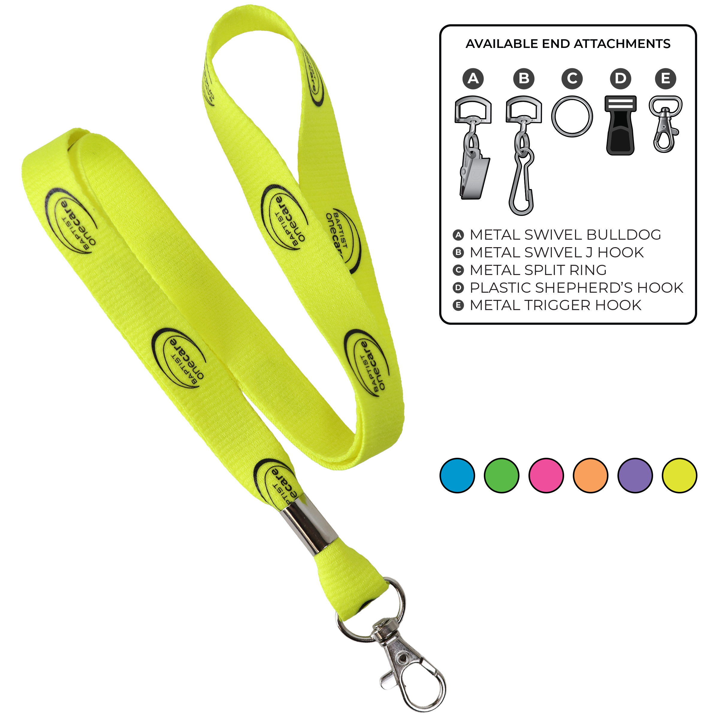 BHN012 | 5/8" Neon MicroWeave Silkscreen Lanyards :: STANDARD END ATTACHMENTS