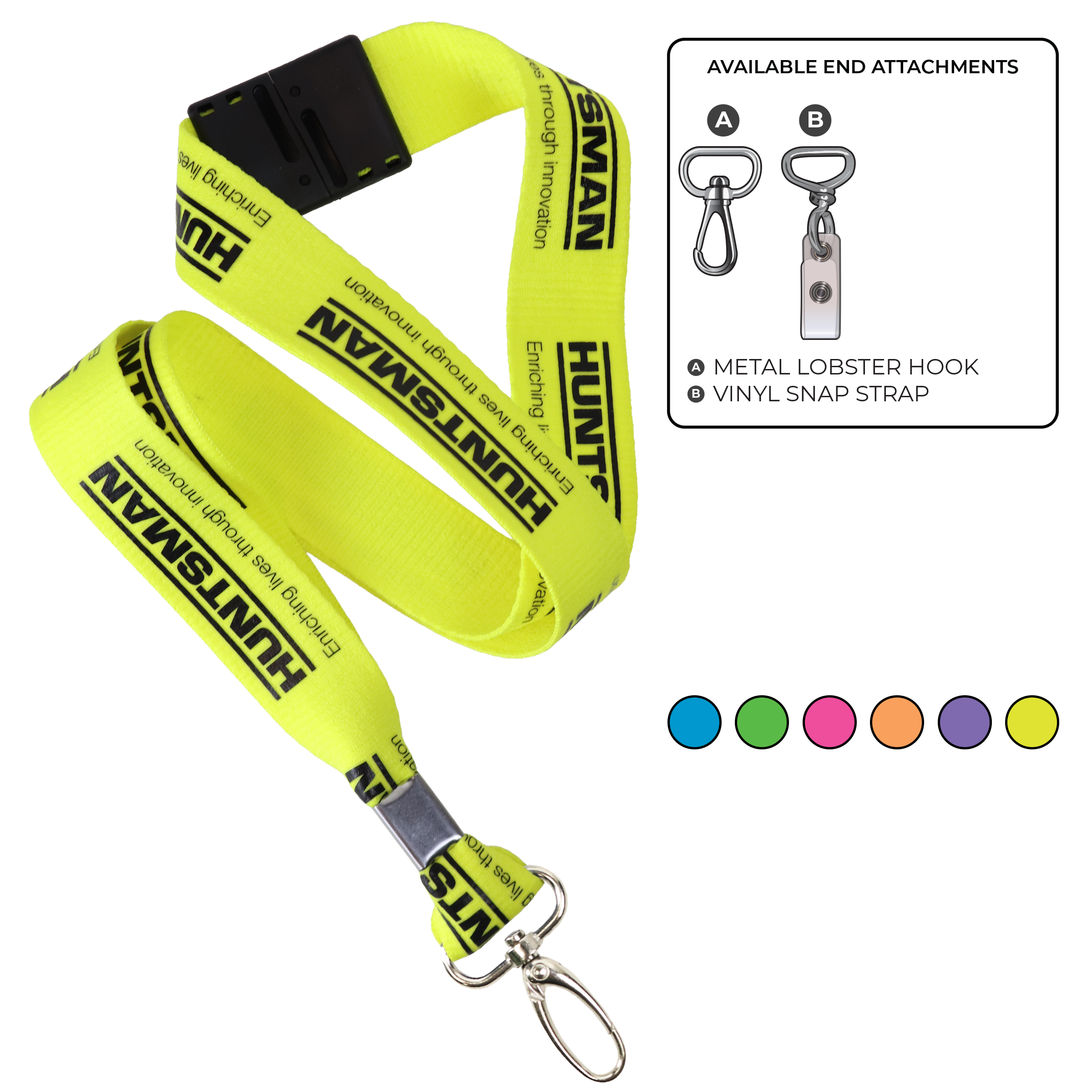 BHN014 | 1" Neon MicroWeave Silkscreen Lanyards :: NON-STANDARD END ATTACHMENTS