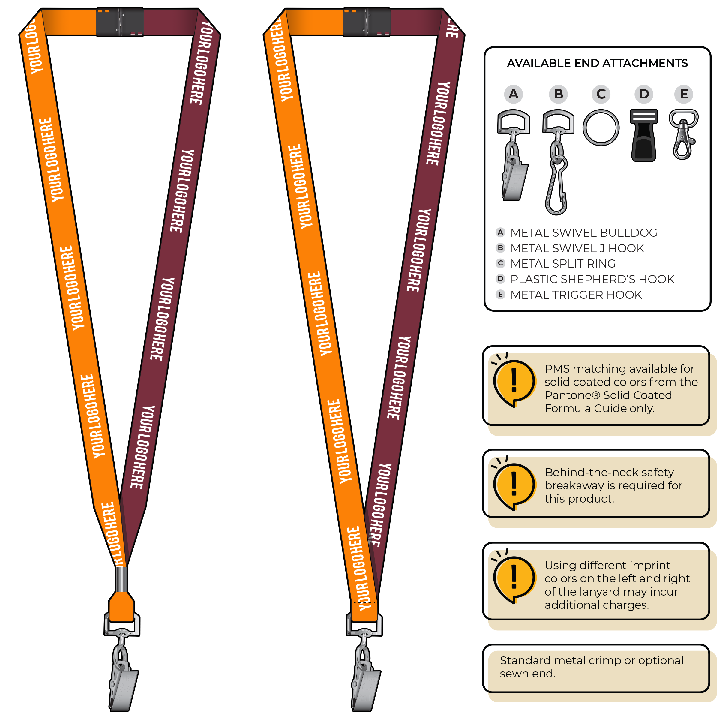 BH0051 | 5/8" Two Tone MicroWeave Silkscreen Lanyards :: STANDARD END ATTACHMENTS
