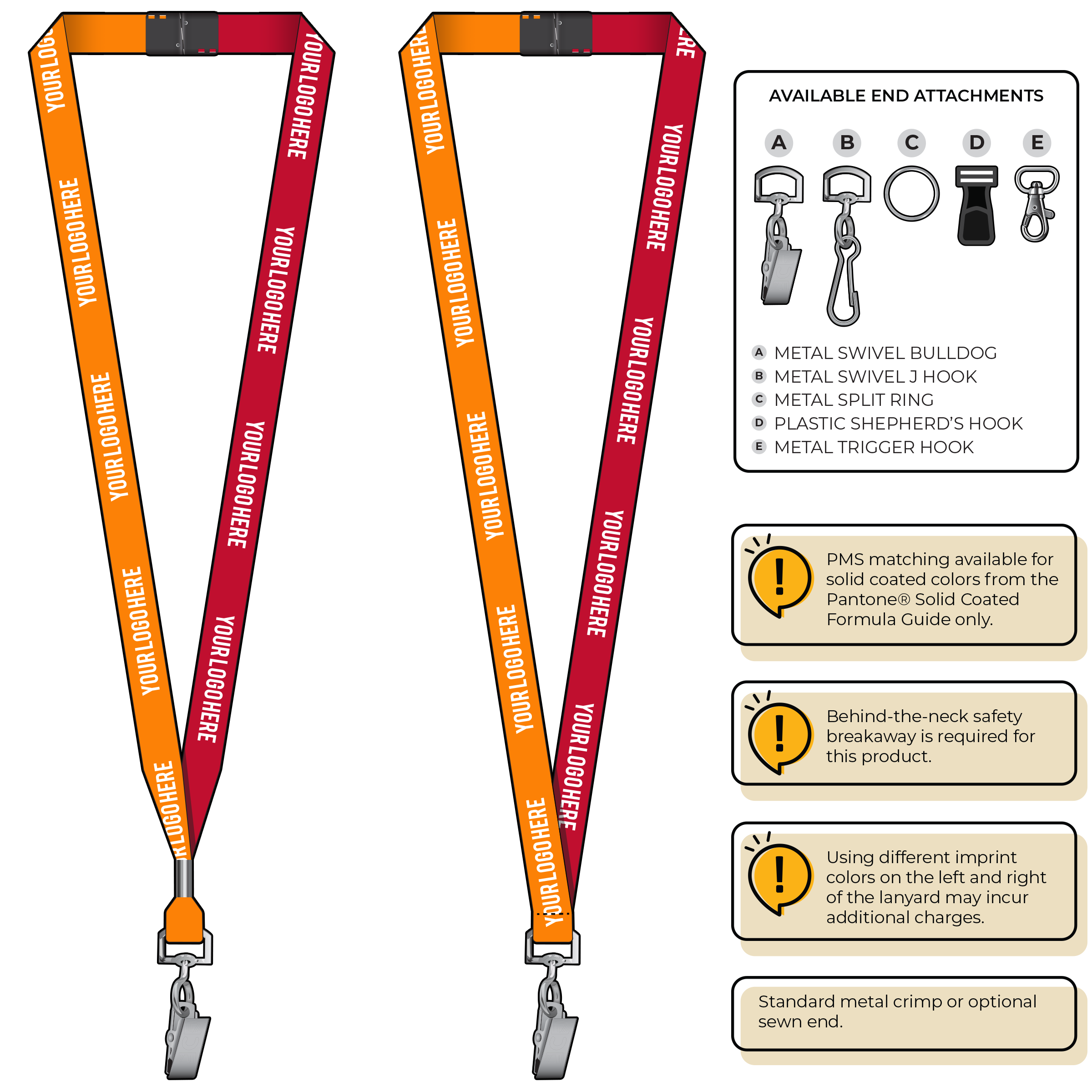 BH0051 | 5/8" Two Tone MicroWeave Silkscreen Lanyards :: STANDARD END ATTACHMENTS