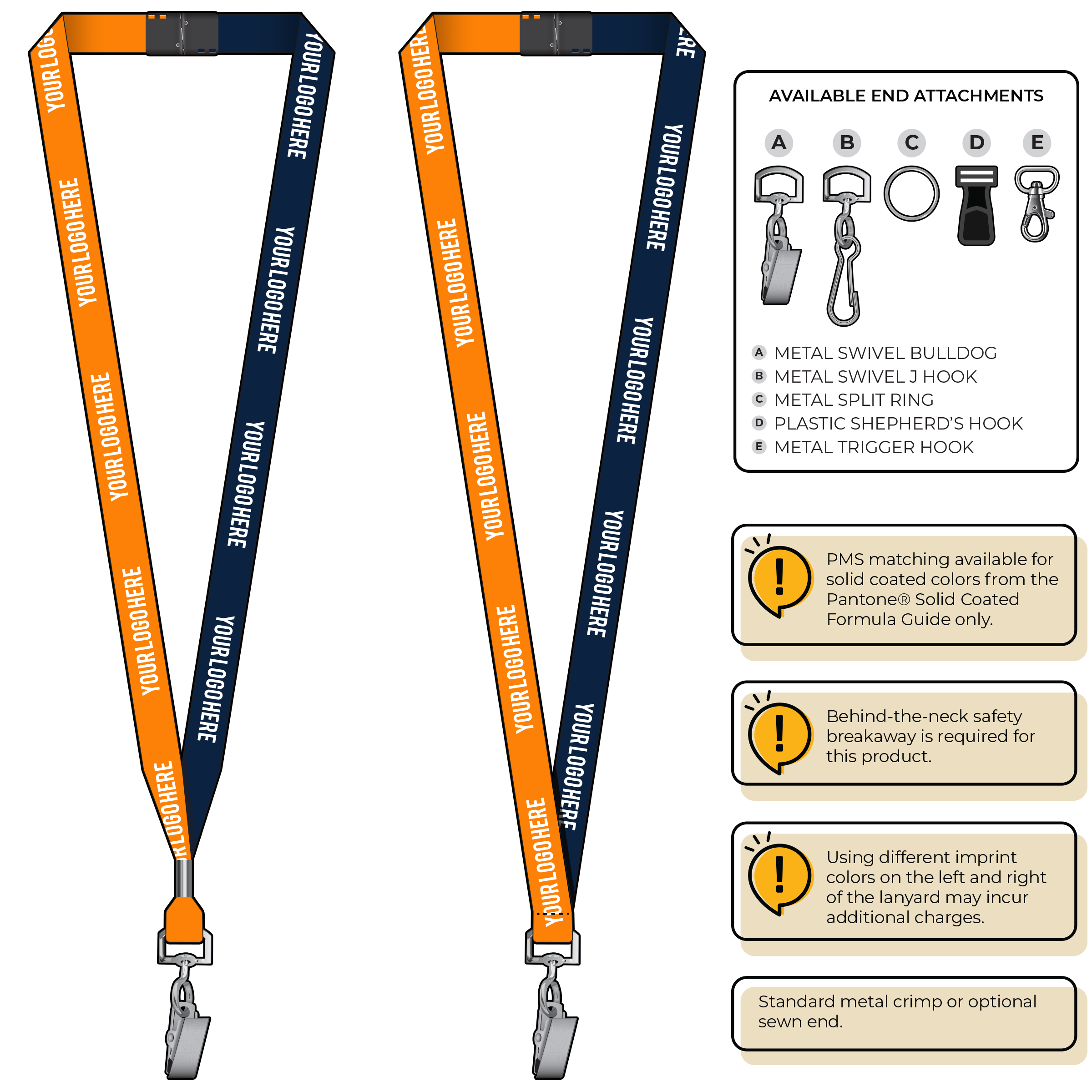 BH0051 | 5/8" Two Tone MicroWeave Silkscreen Lanyards :: STANDARD END ATTACHMENTS