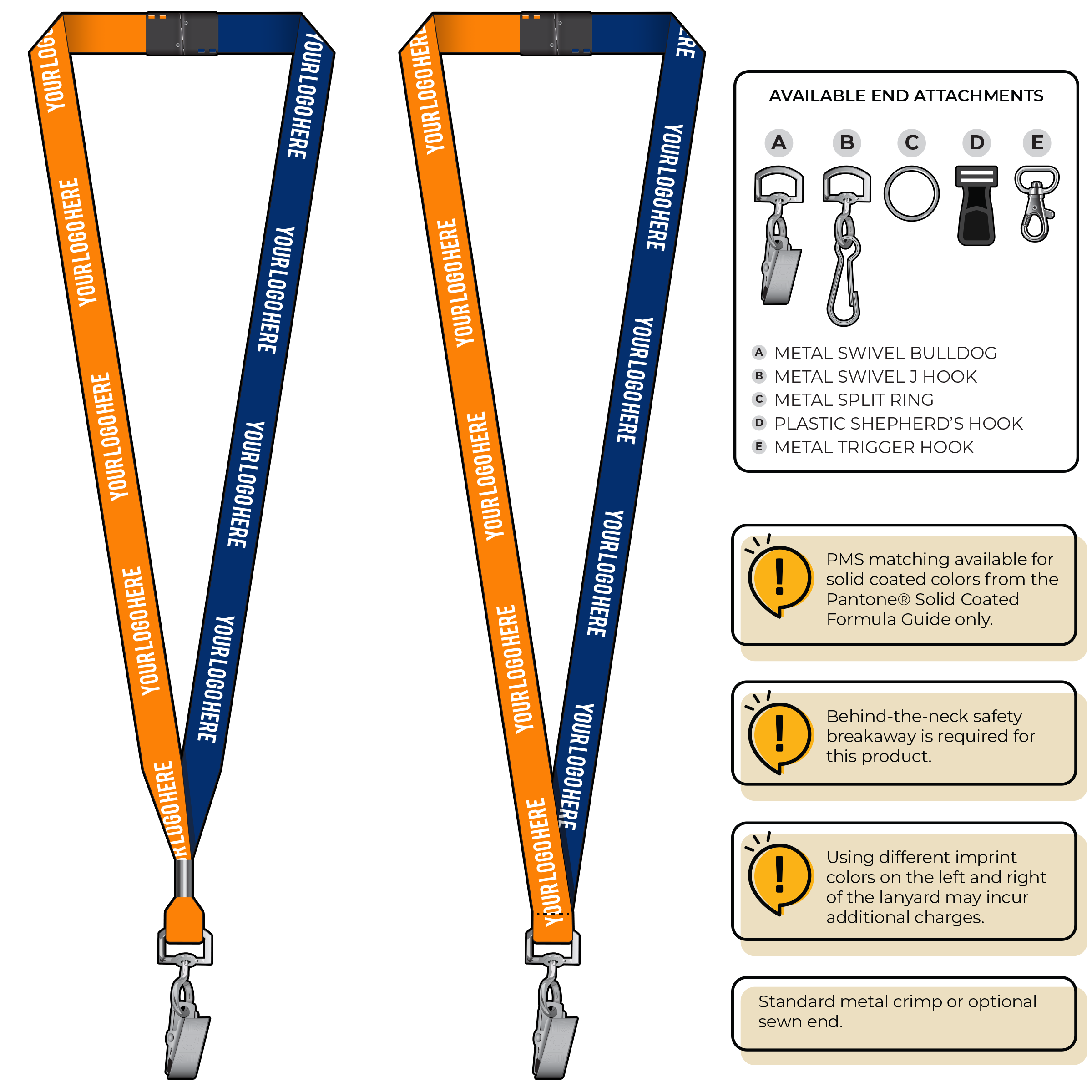 BH0051 | 5/8" Two Tone MicroWeave Silkscreen Lanyards :: STANDARD END ATTACHMENTS