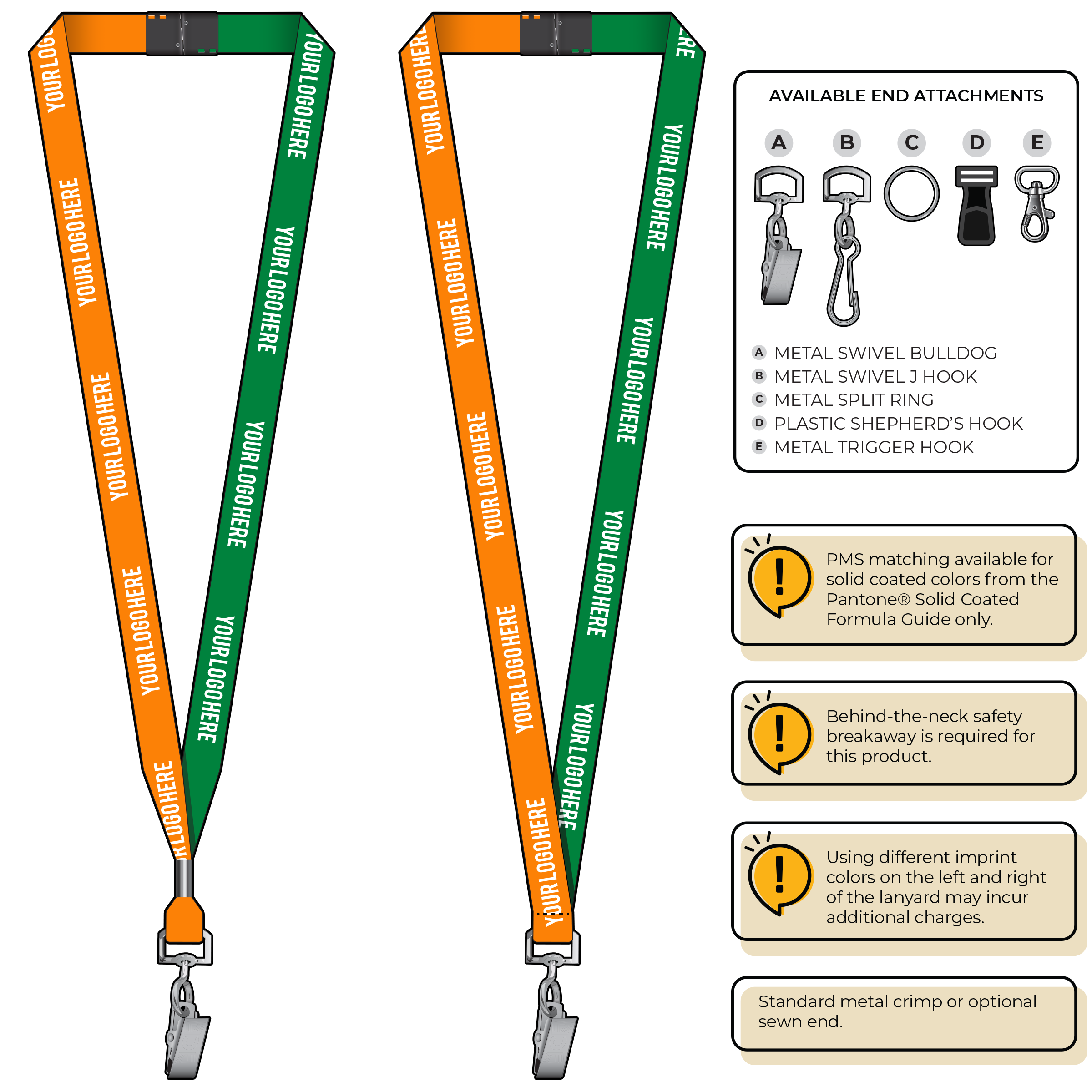 BH0051 | 5/8" Two Tone MicroWeave Silkscreen Lanyards :: STANDARD END ATTACHMENTS