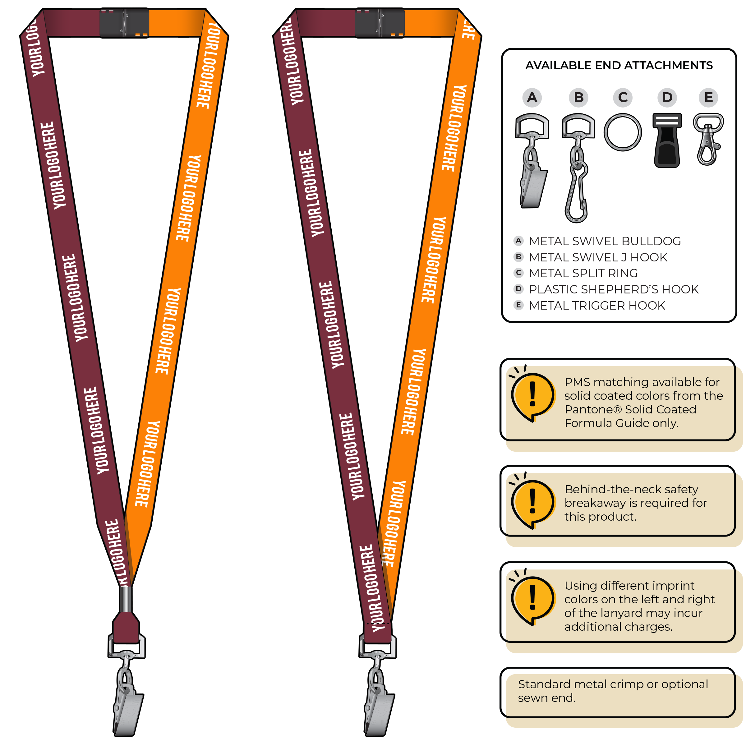 BH0051 | 5/8" Two Tone MicroWeave Silkscreen Lanyards :: STANDARD END ATTACHMENTS