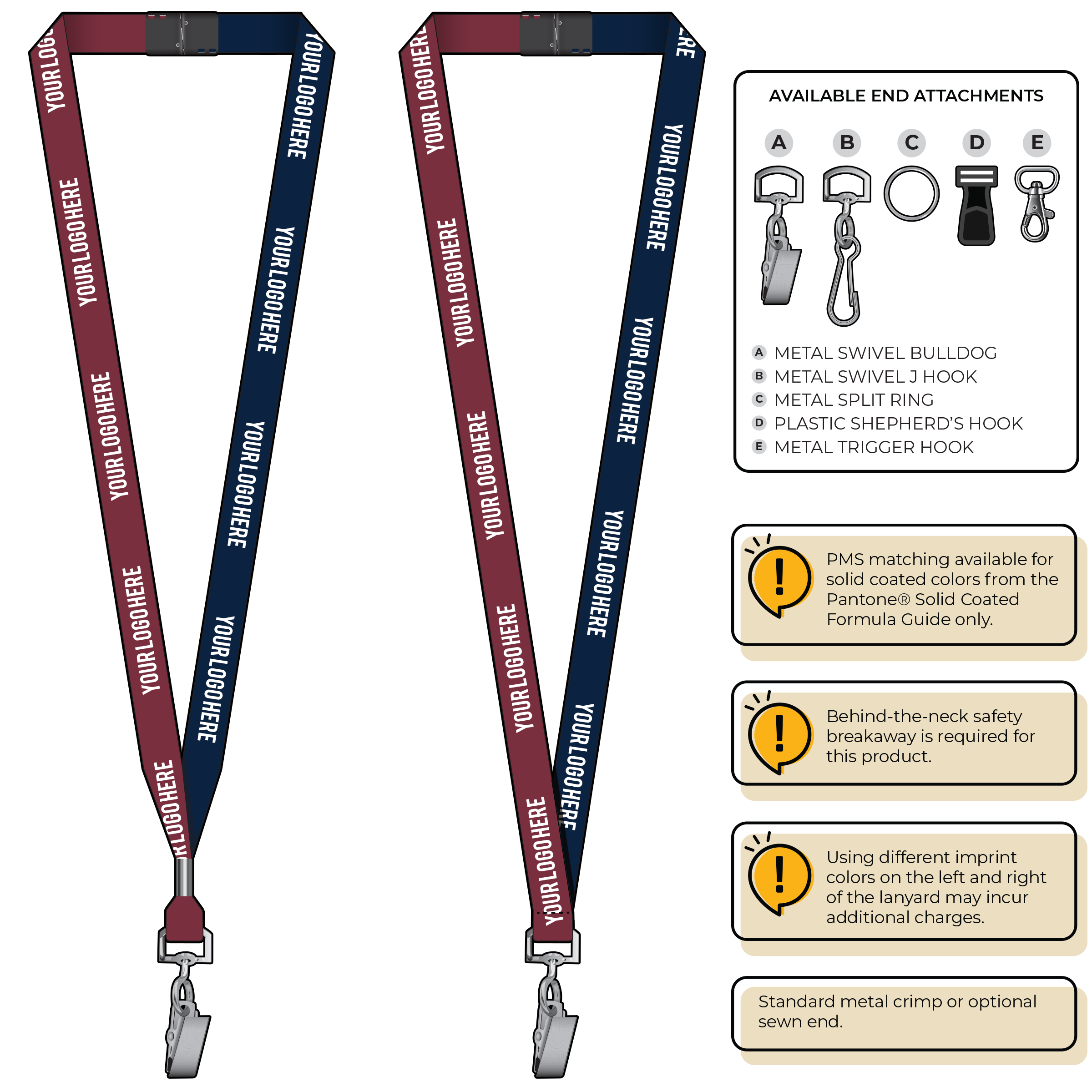 BH0051 | 5/8" Two Tone MicroWeave Silkscreen Lanyards :: STANDARD END ATTACHMENTS