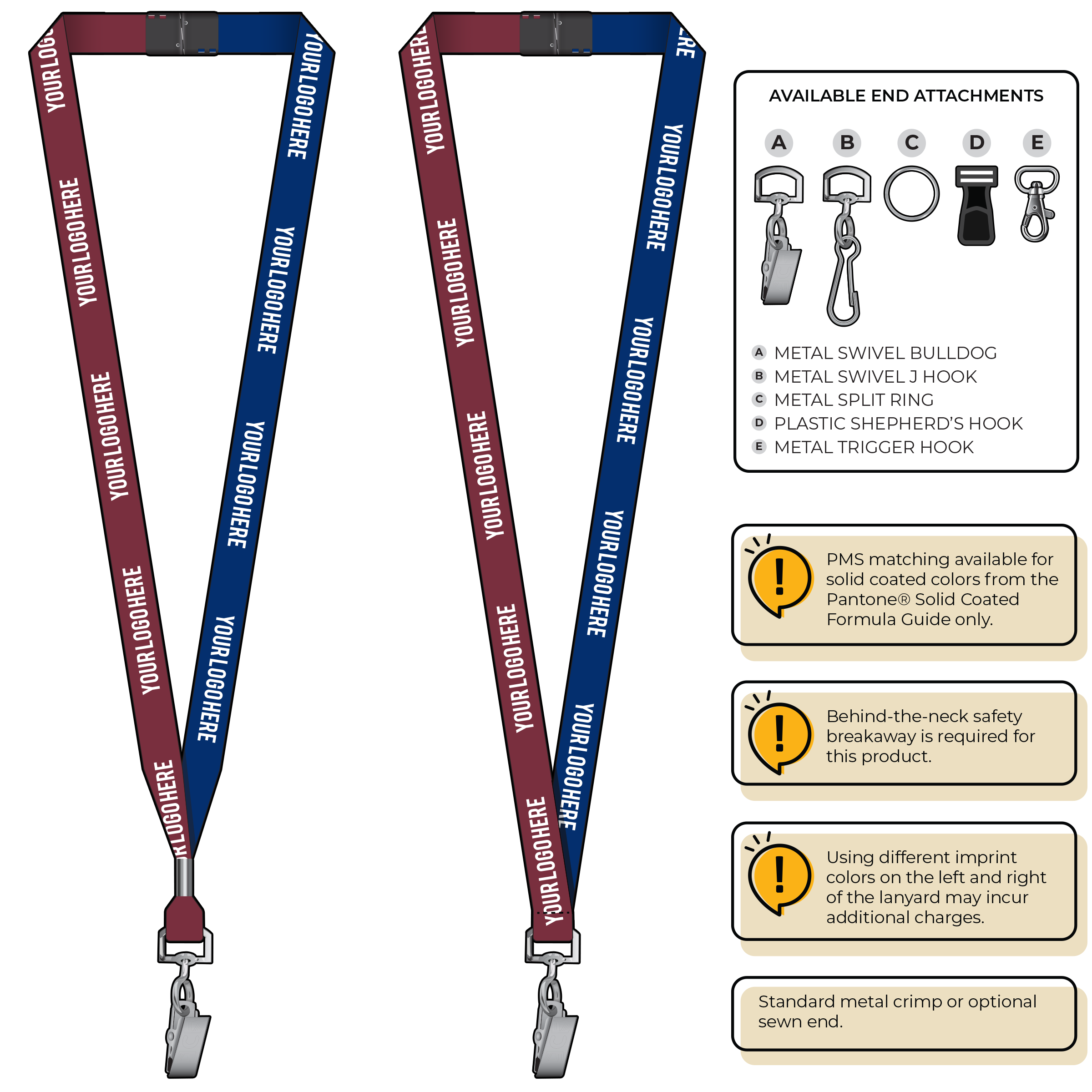 BH0051 | 5/8" Two Tone MicroWeave Silkscreen Lanyards :: STANDARD END ATTACHMENTS