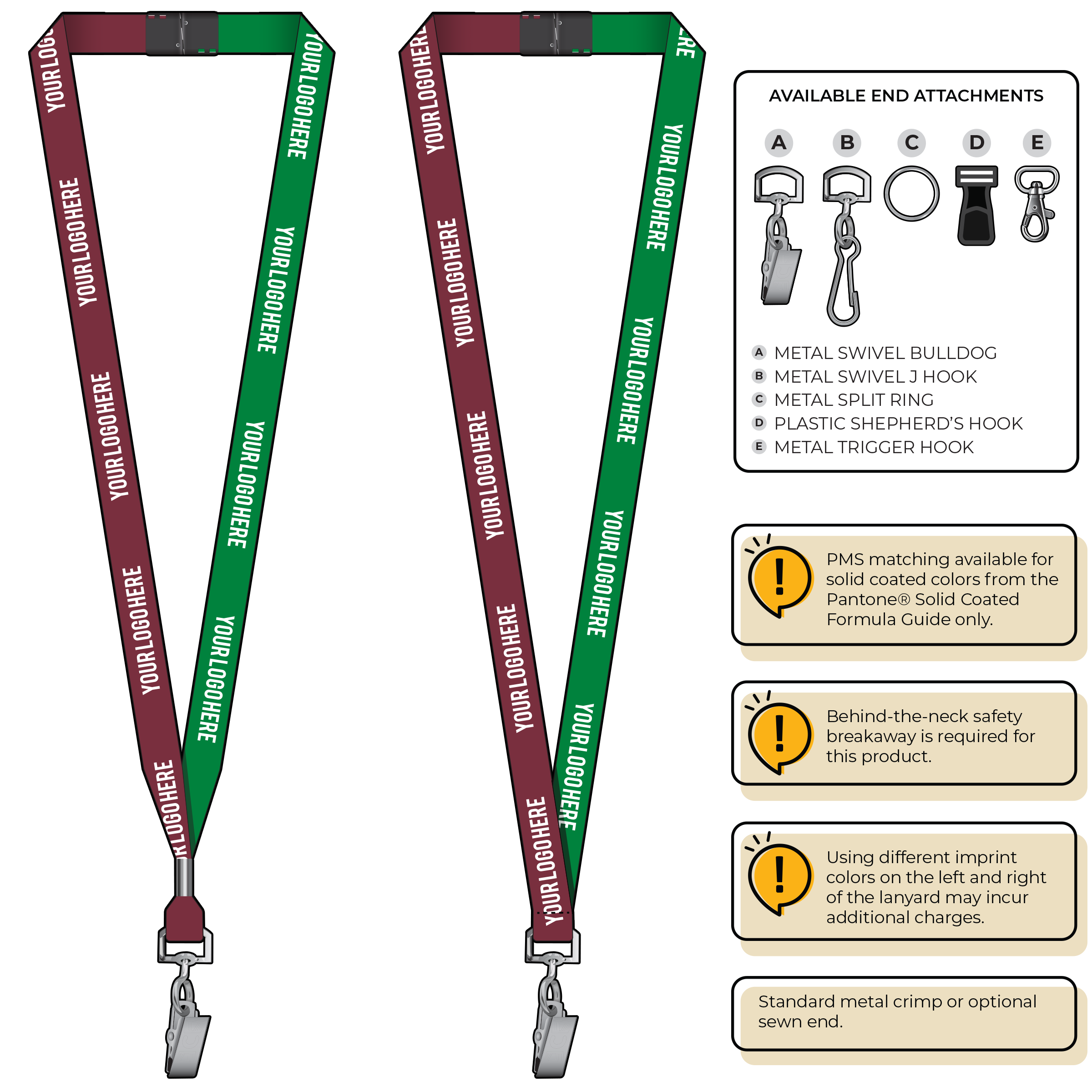 BH0051 | 5/8" Two Tone MicroWeave Silkscreen Lanyards :: STANDARD END ATTACHMENTS