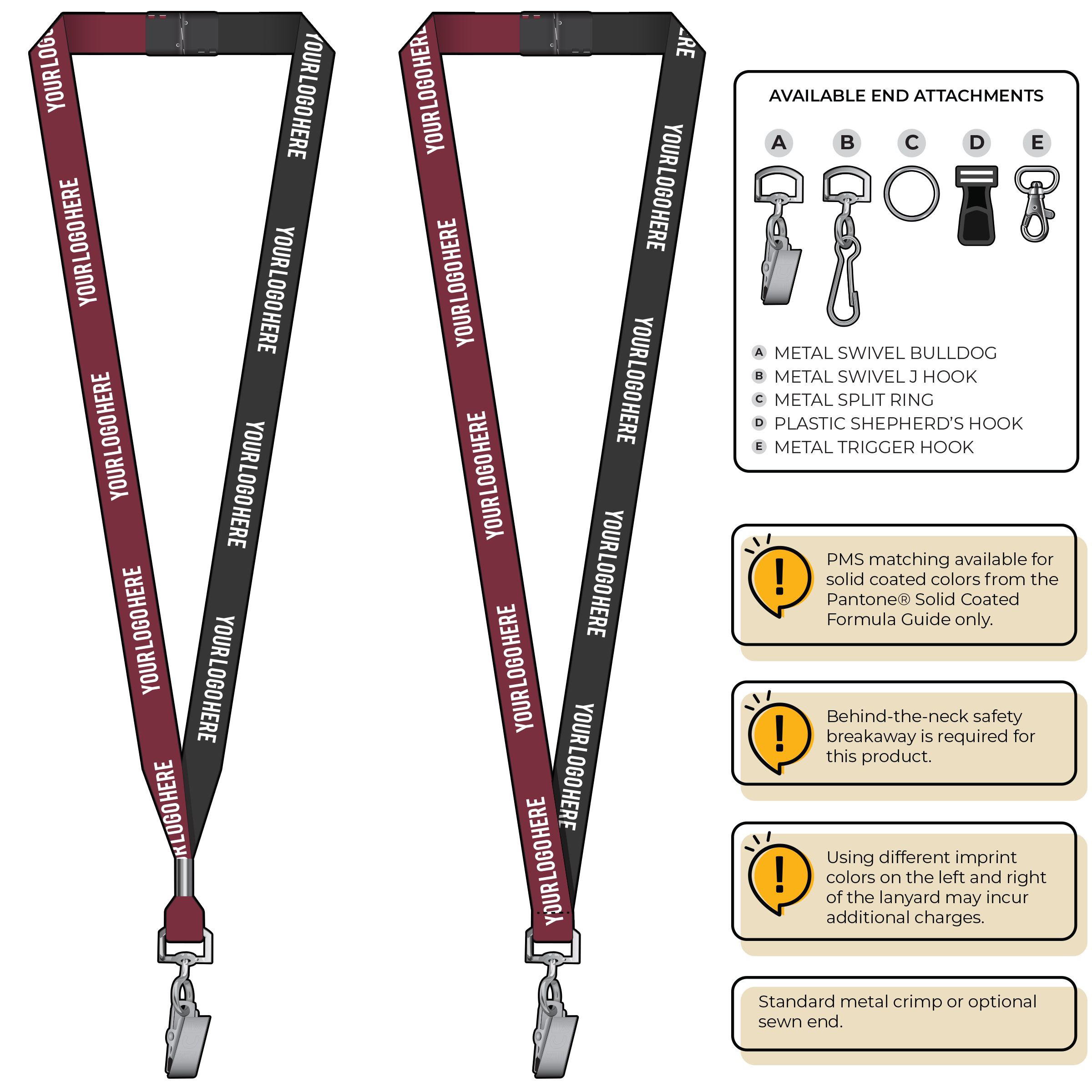 BH0051 | 5/8" Two Tone MicroWeave Silkscreen Lanyards :: STANDARD END ATTACHMENTS