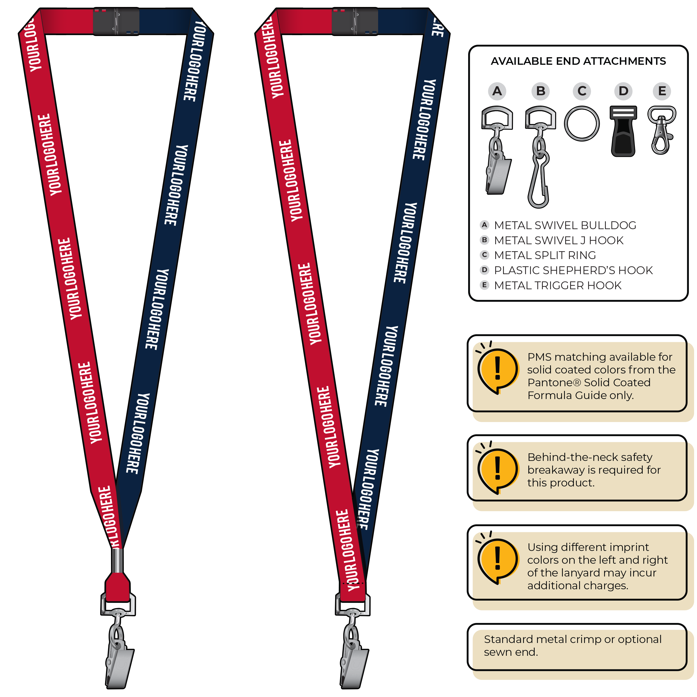 BH0051 | 5/8" Two Tone MicroWeave Silkscreen Lanyards :: STANDARD END ATTACHMENTS