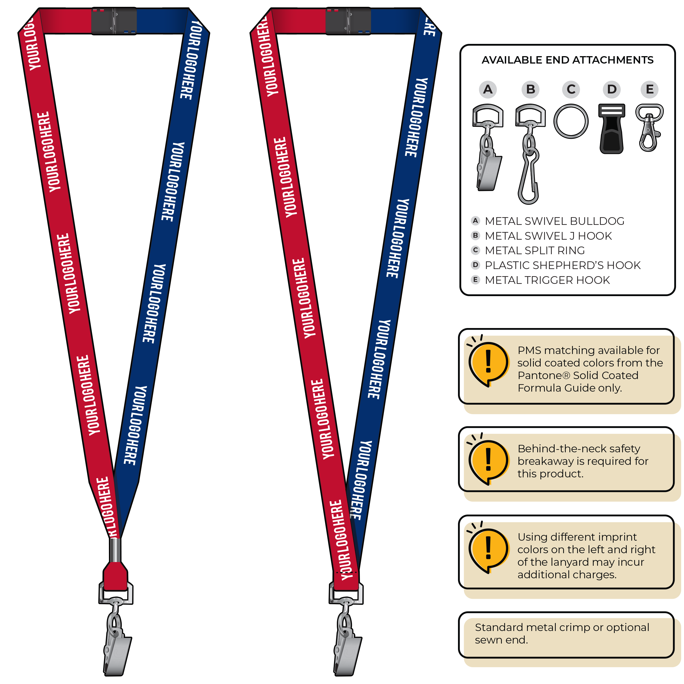 BH0051 | 5/8" Two Tone MicroWeave Silkscreen Lanyards :: STANDARD END ATTACHMENTS