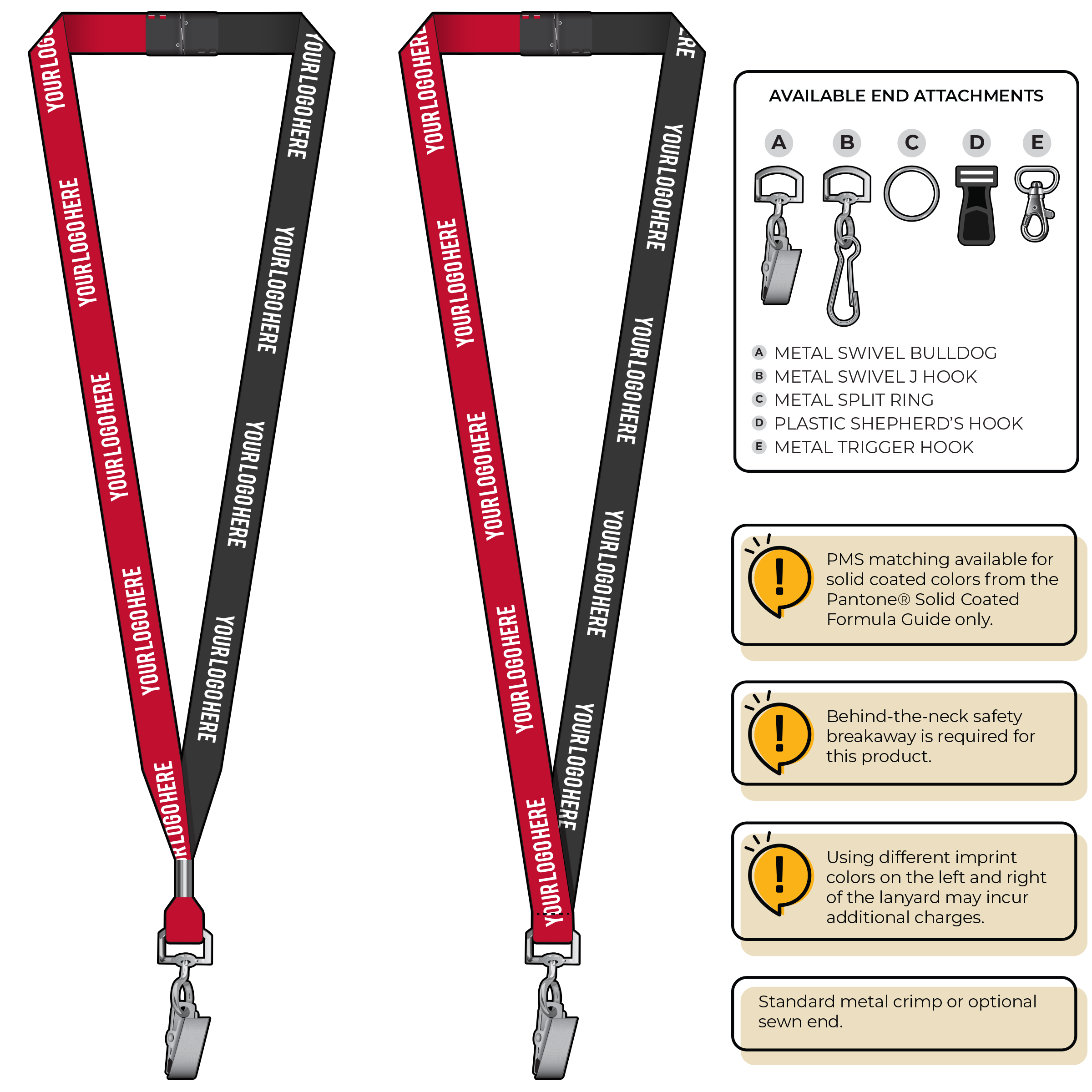 BH0051 | 5/8" Two Tone MicroWeave Silkscreen Lanyards :: STANDARD END ATTACHMENTS