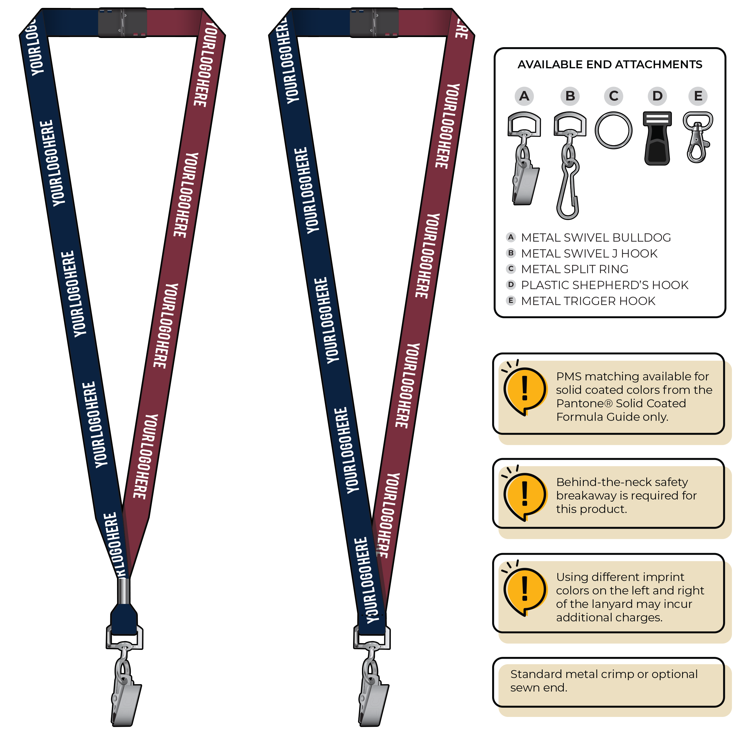 BH0051 | 5/8" Two Tone MicroWeave Silkscreen Lanyards :: STANDARD END ATTACHMENTS
