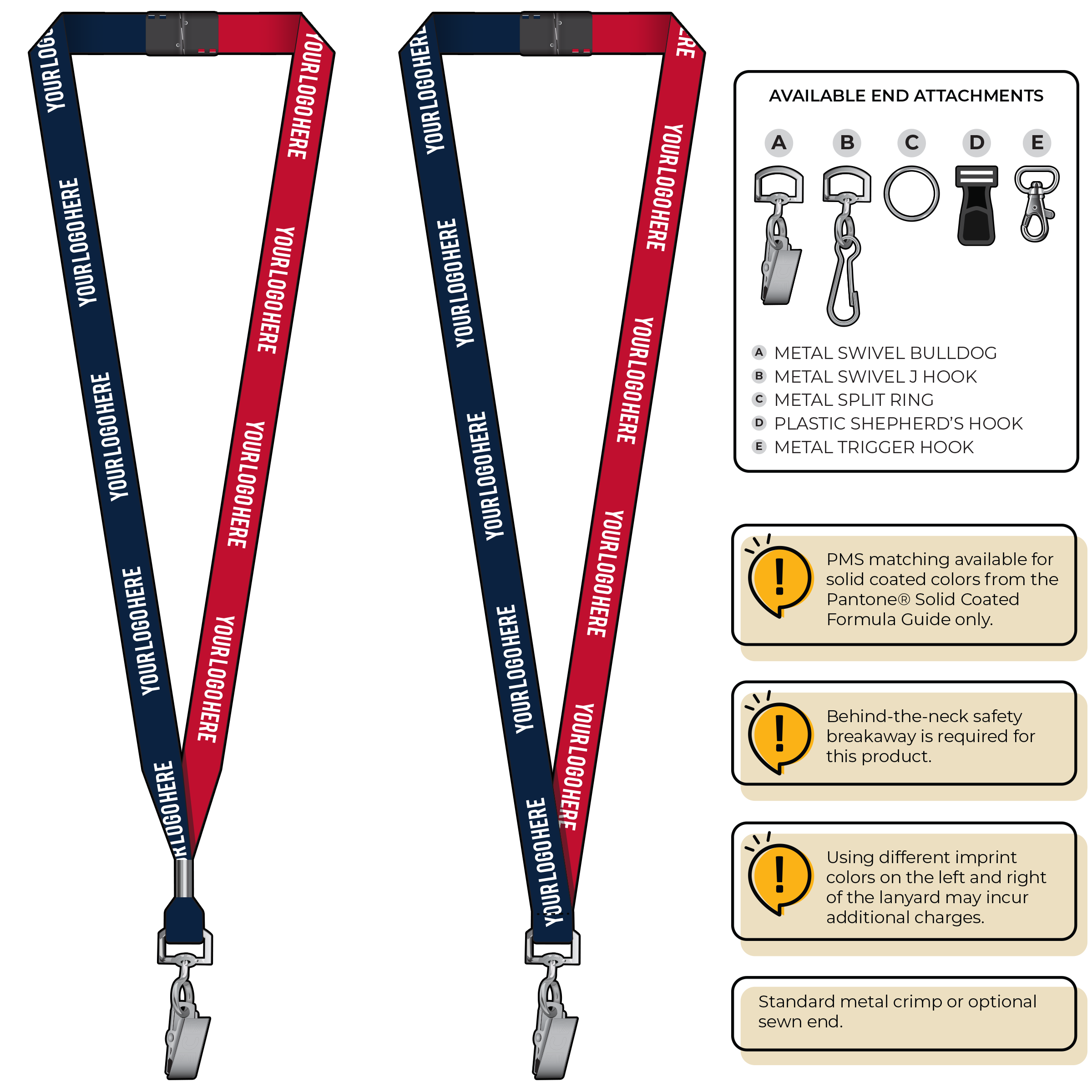 BH0051 | 5/8" Two Tone MicroWeave Silkscreen Lanyards :: STANDARD END ATTACHMENTS