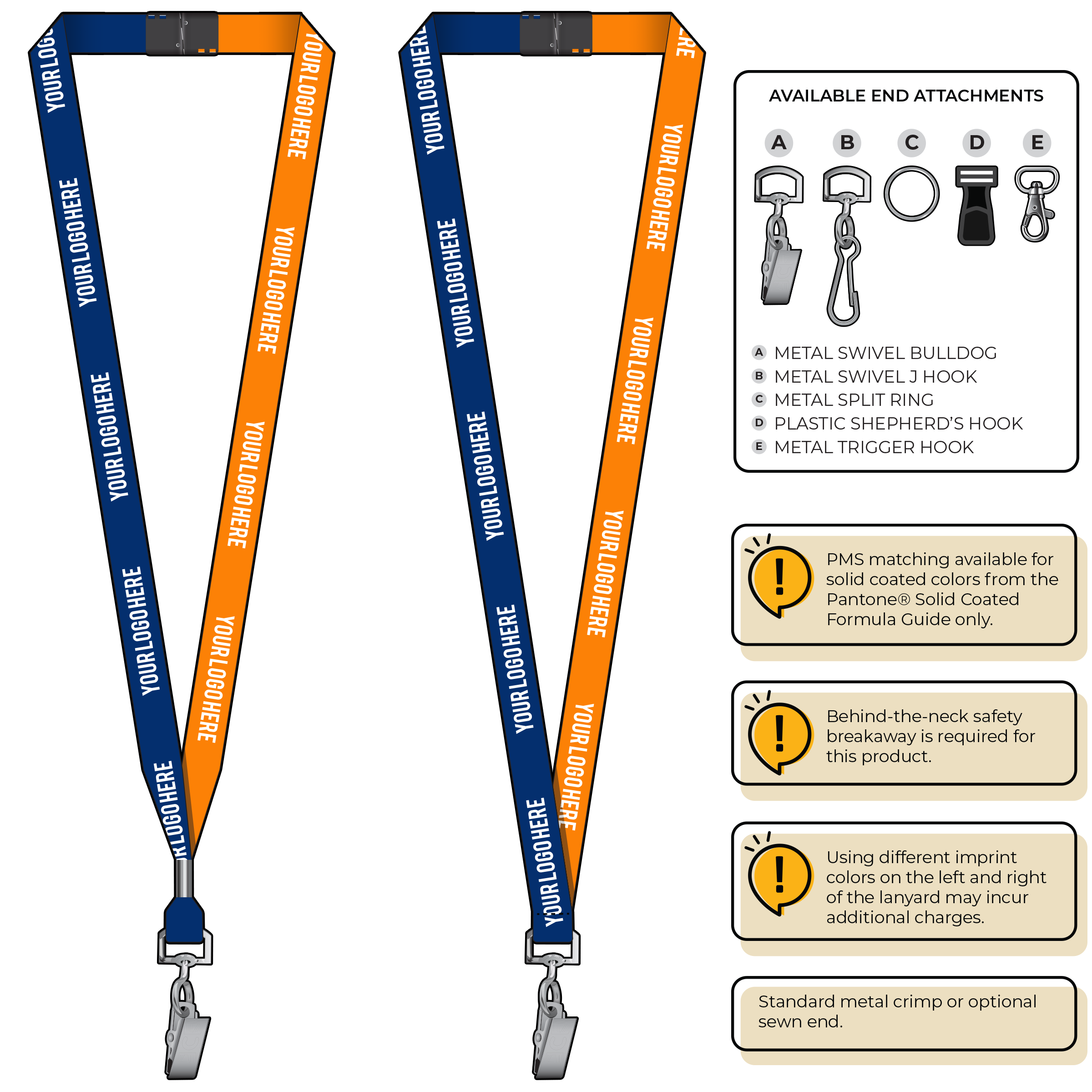 BH0051 | 5/8" Two Tone MicroWeave Silkscreen Lanyards :: STANDARD END ATTACHMENTS