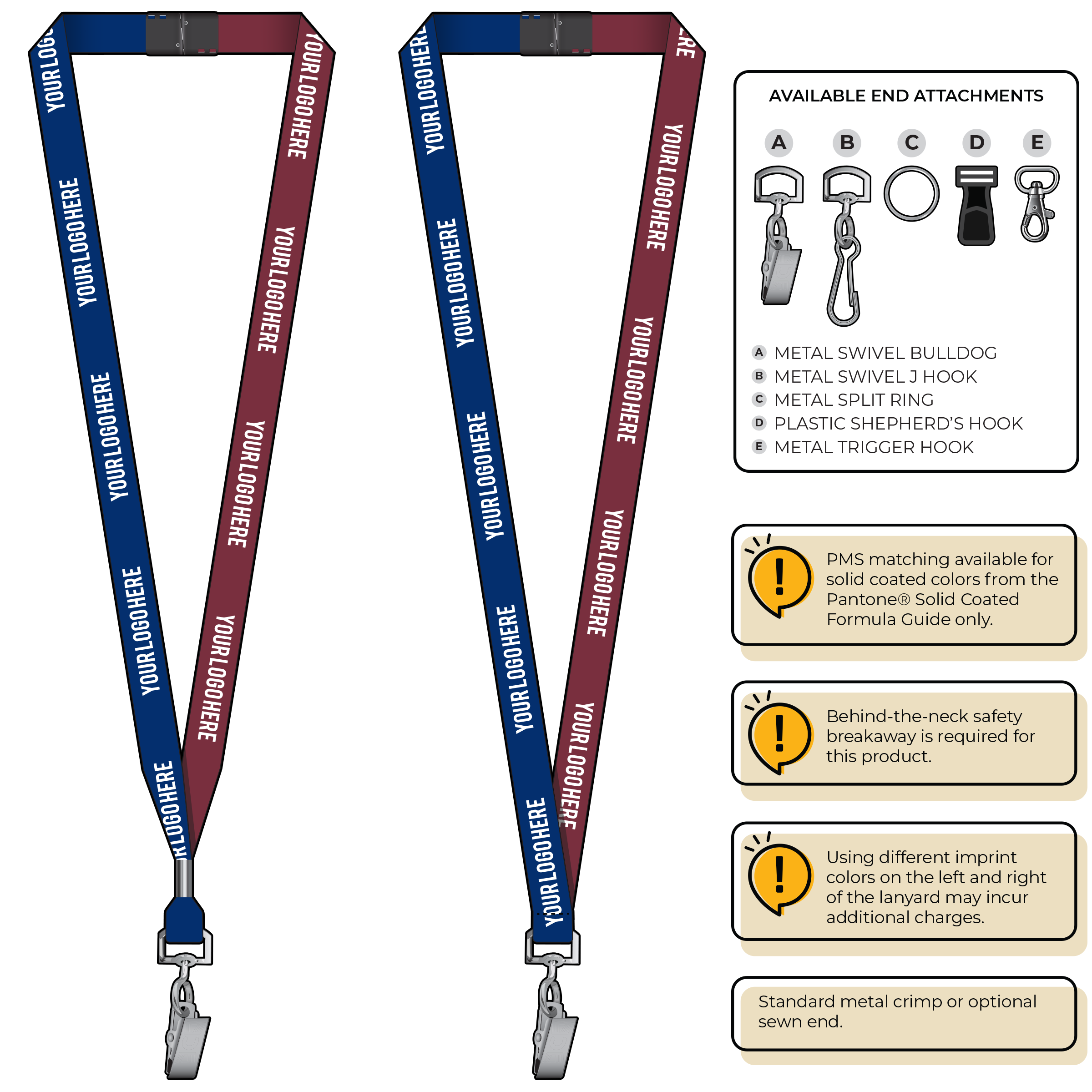 BH0051 | 5/8" Two Tone MicroWeave Silkscreen Lanyards :: STANDARD END ATTACHMENTS